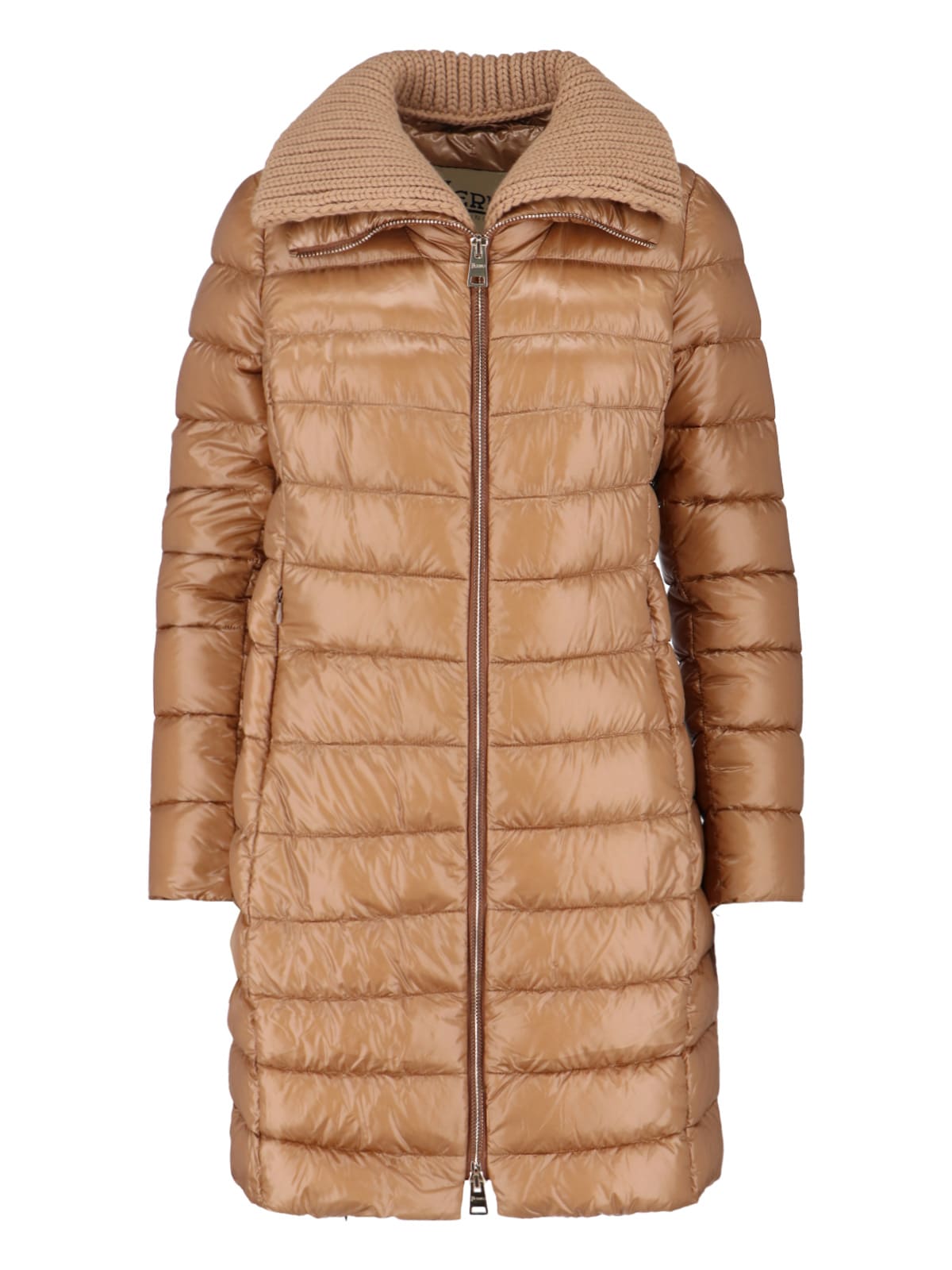 Herno Quilted Long Length Jacket With Detachable Collar In Brown