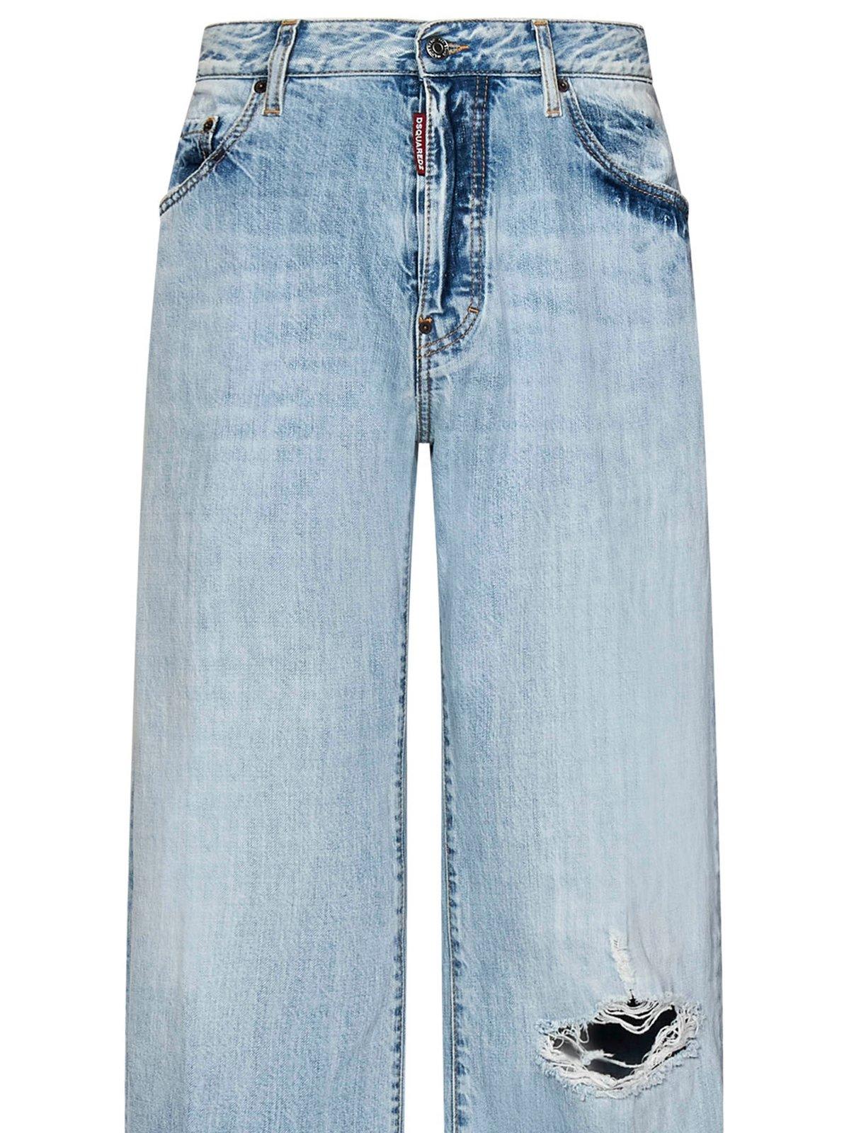 Shop Dsquared2 Distressed Light Palm Beam Wash 642 Jeans In Navy Blue (blue)
