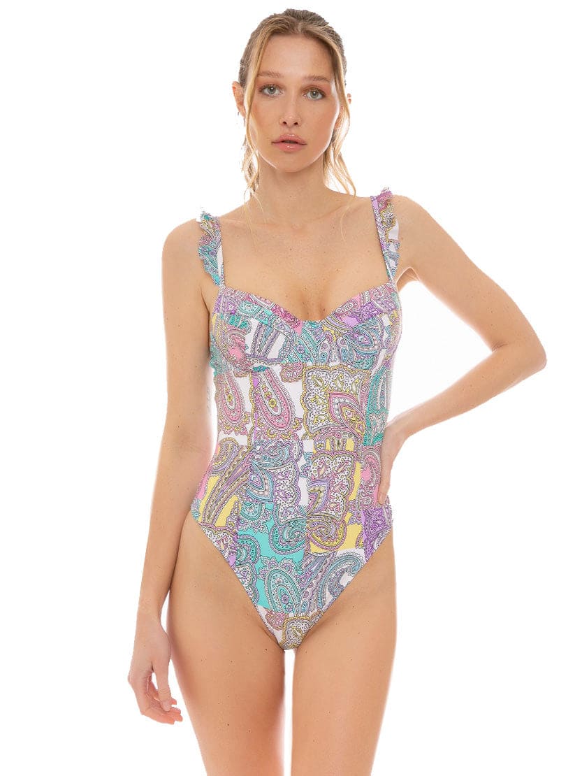 Mc2 Saint Barth Paisley Ruffled One-piece Swimsuit In Multicolor