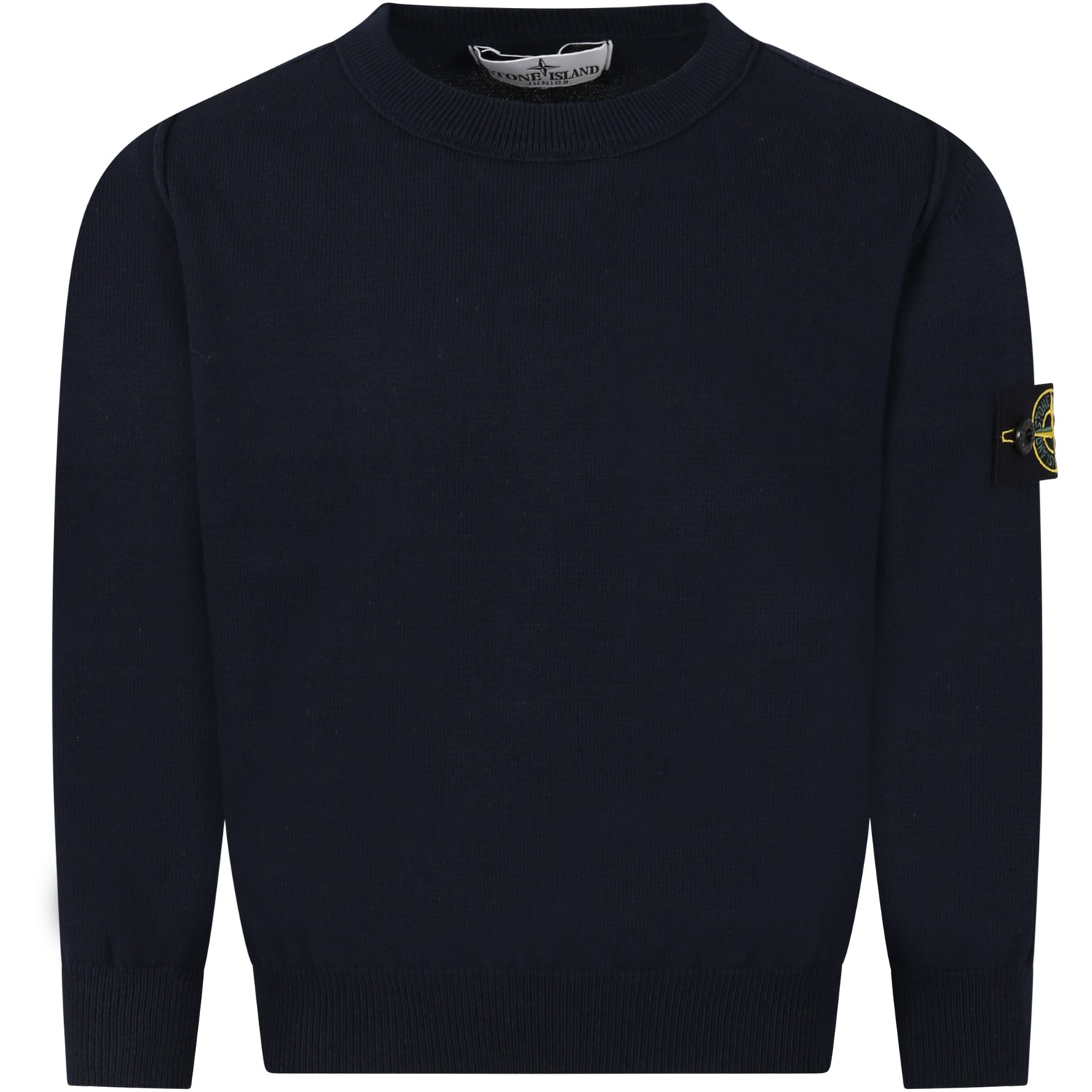STONE ISLAND JUNIOR NAVY BLUE SWEATER FOR BOY WITH ICONIC COMPASS