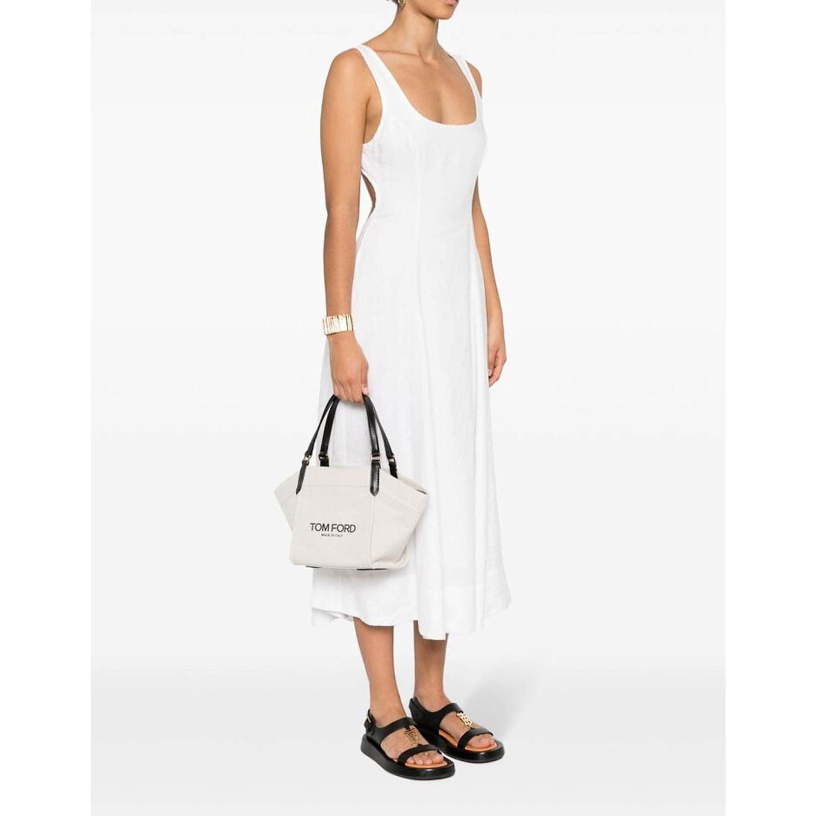 Tom Ford Medium Amalfi Tote Bag With Structured Silhouette In Beige