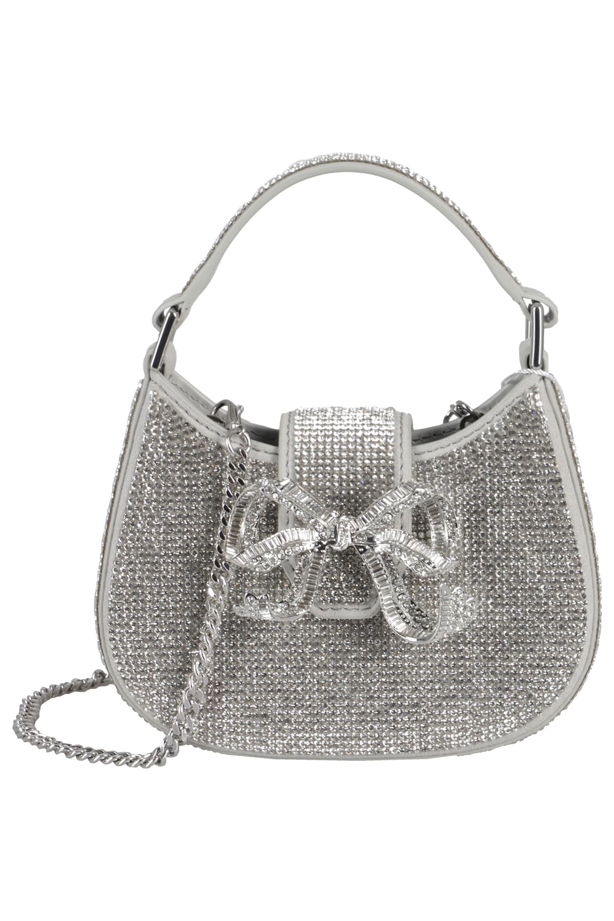 SILVER Rhinestone Embellished Bow Clutch