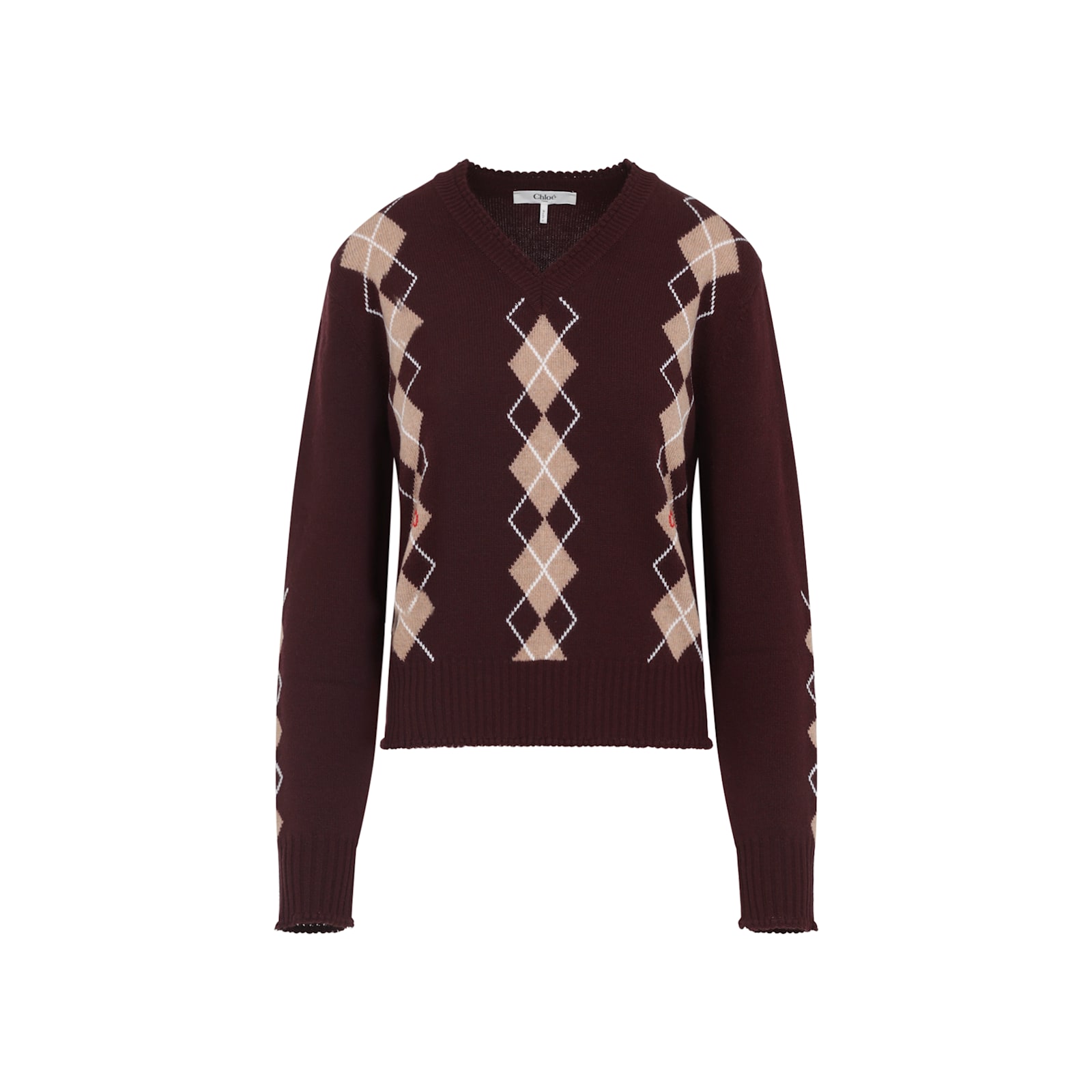 Chloé Wool And Cashmere V-neck Sweater Knitwear Bordeaux In Brown