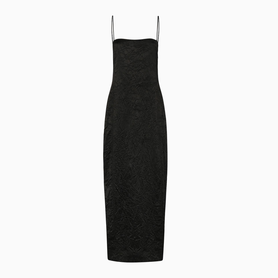 Shop Ganni Dress In Crinkle Fabric In Black