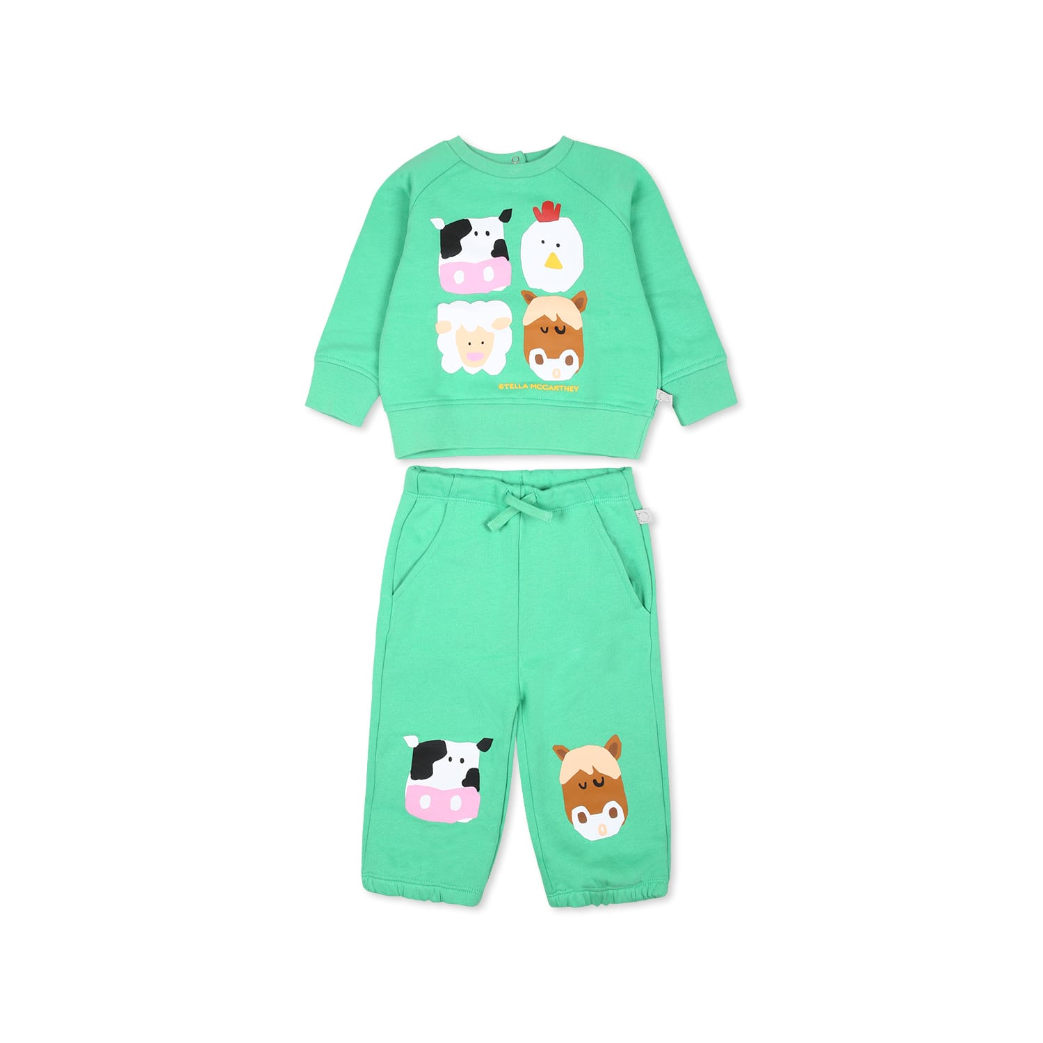 Stella Mccartney Green Suit For Babykids With Animals Print In Green