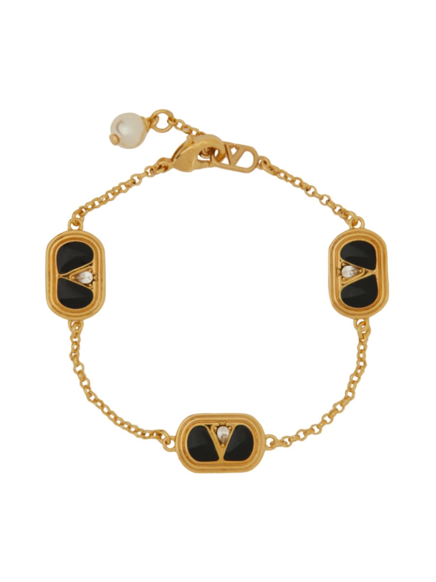 VALENTINO GARAVANI METAL, ENAMEL, CRYSTAL AND SWAROVSKI® PEARL OVALETTE BRACELET