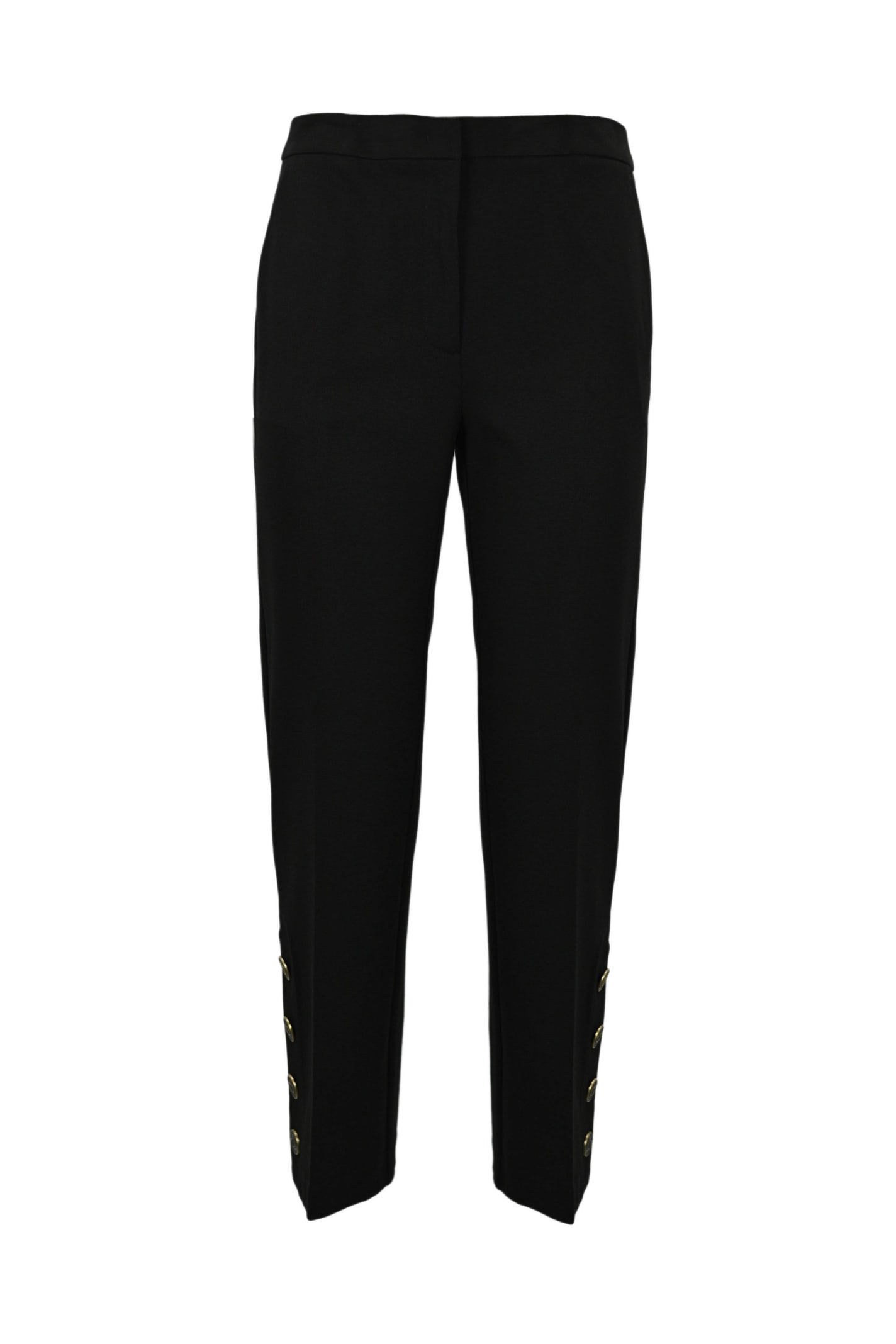 Shop Twinset Cropped Trousers With Logoed Buttons In Talpa/nero