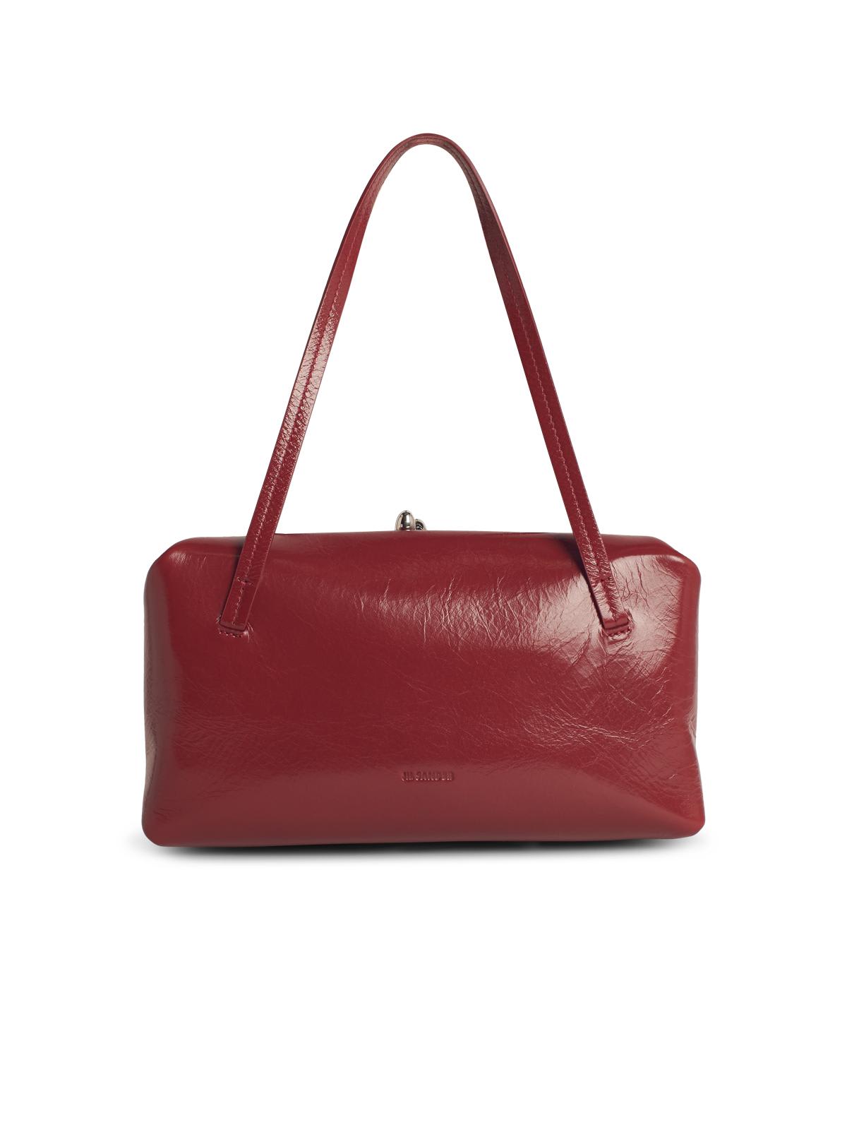 Jil Sander Small Leather Rectangular Top Handles Bag In Burgundy
