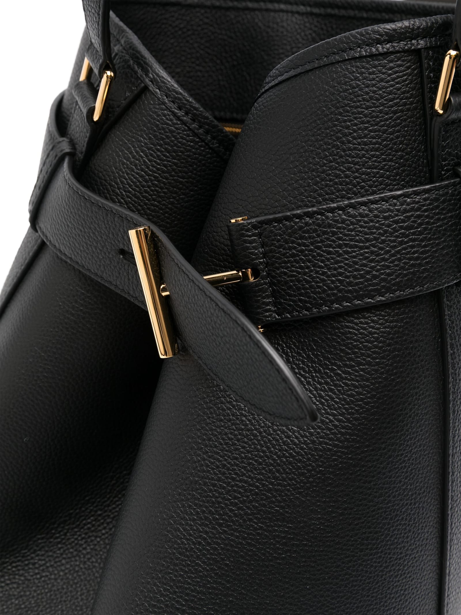 Tom Ford Black Medium Bucket Bag With Adjustable Shoulder Strap And Buckle Closure In Grained Leathe In Black