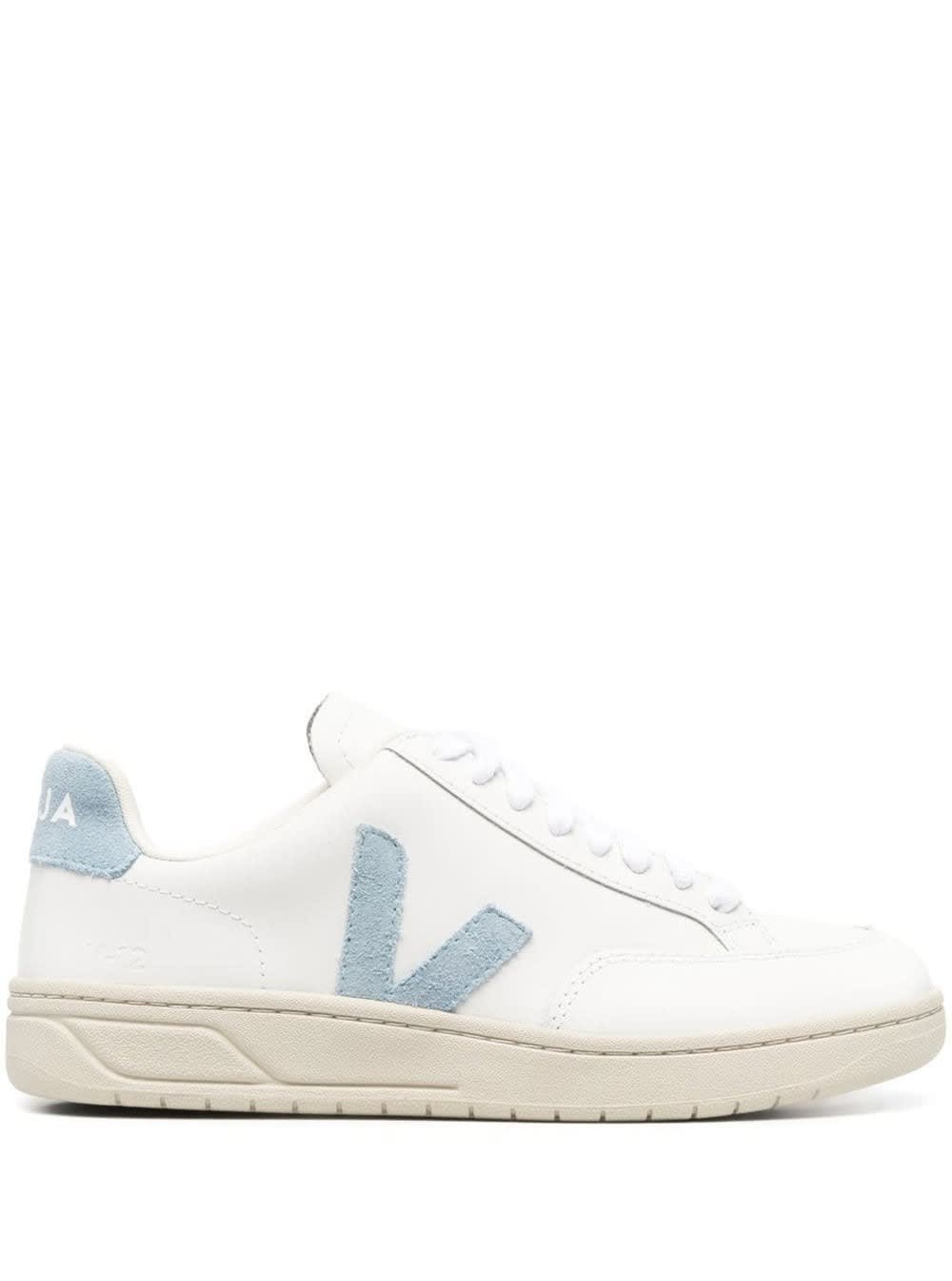 VEJA V-12 WHITE AND LIGHT BLUE LOW-TOP SNEAKERS WITH SIDE LOGO IN LEATHER WOMAN VEJA