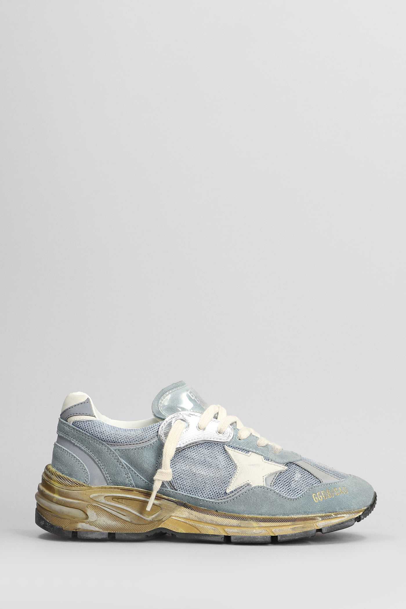 Shop Golden Goose Running Sneakers In Cyan Suede And Fabric