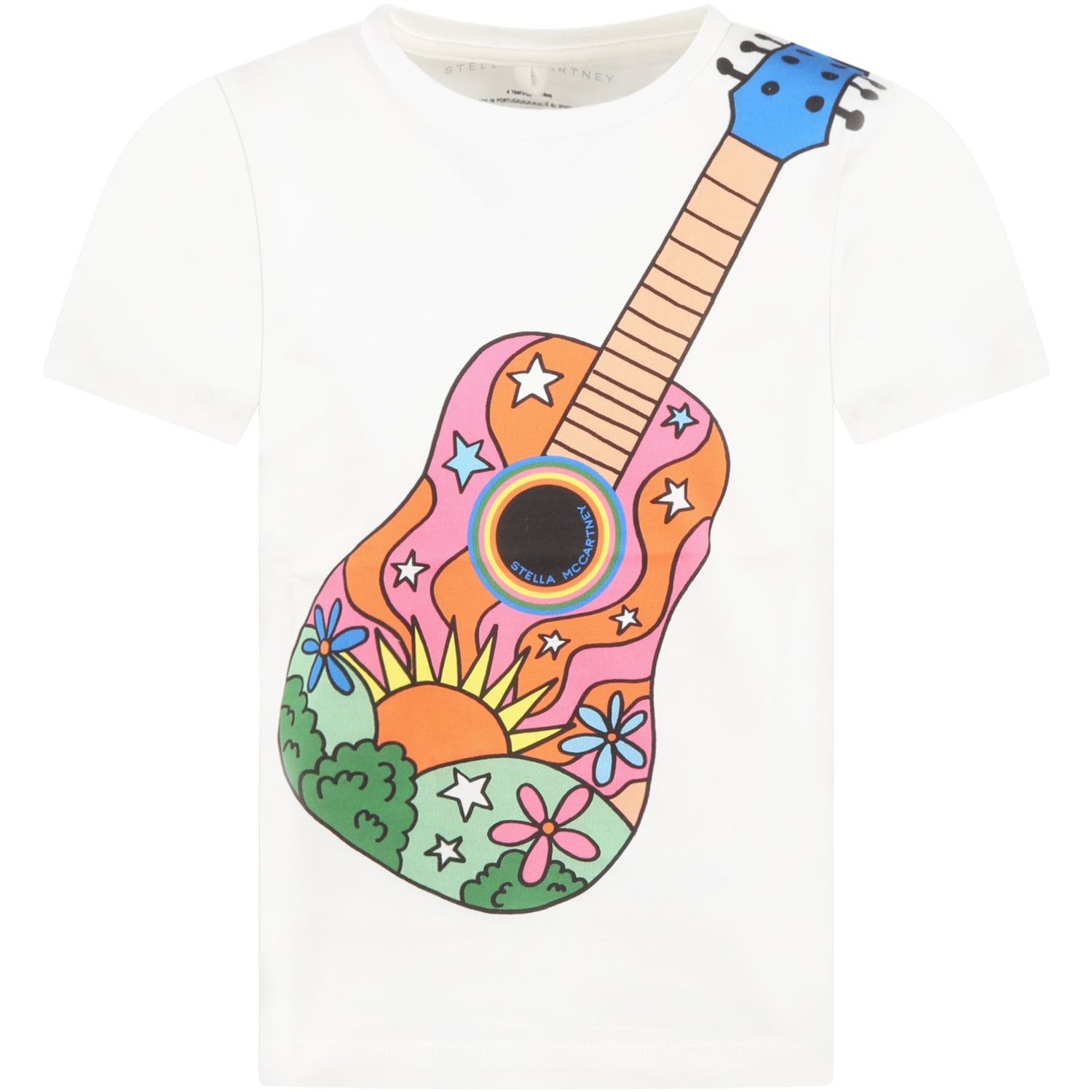 Stella Mccartney Kids' White Tshirt With Guitar Print For Girl