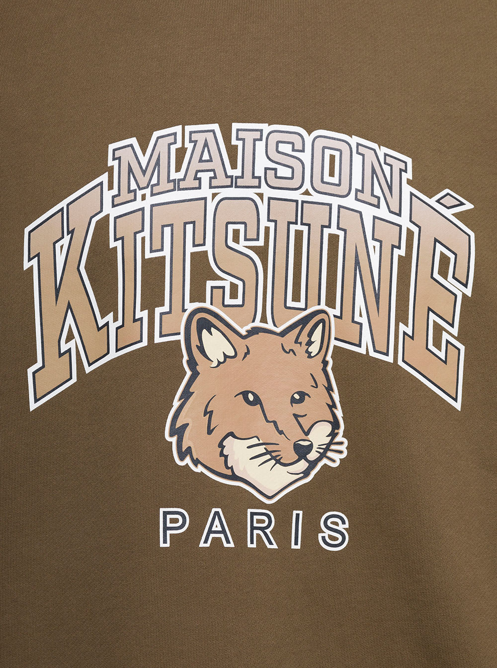 Maison Kitsuné Crewneck Sweatshirt With Front Logo Print In Brown Cotton Man In Green