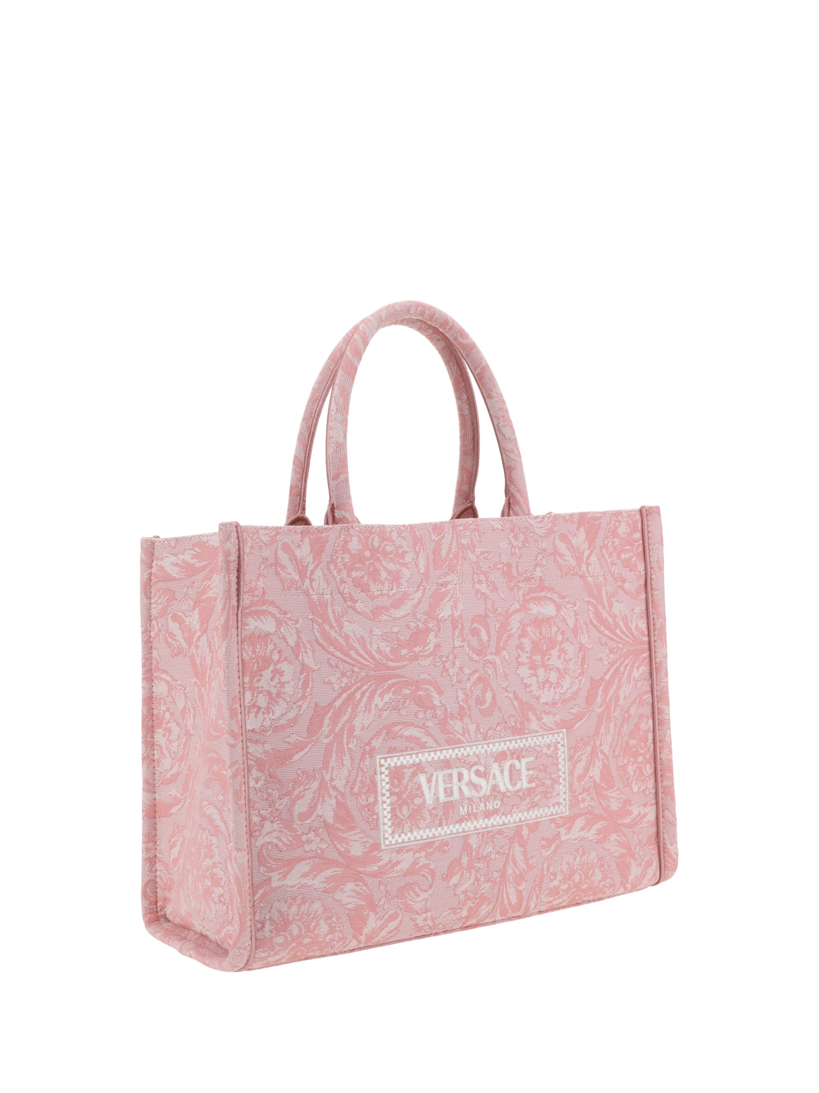 Shop Versace Athena Handbag In Pale Pink-english Rose-ve