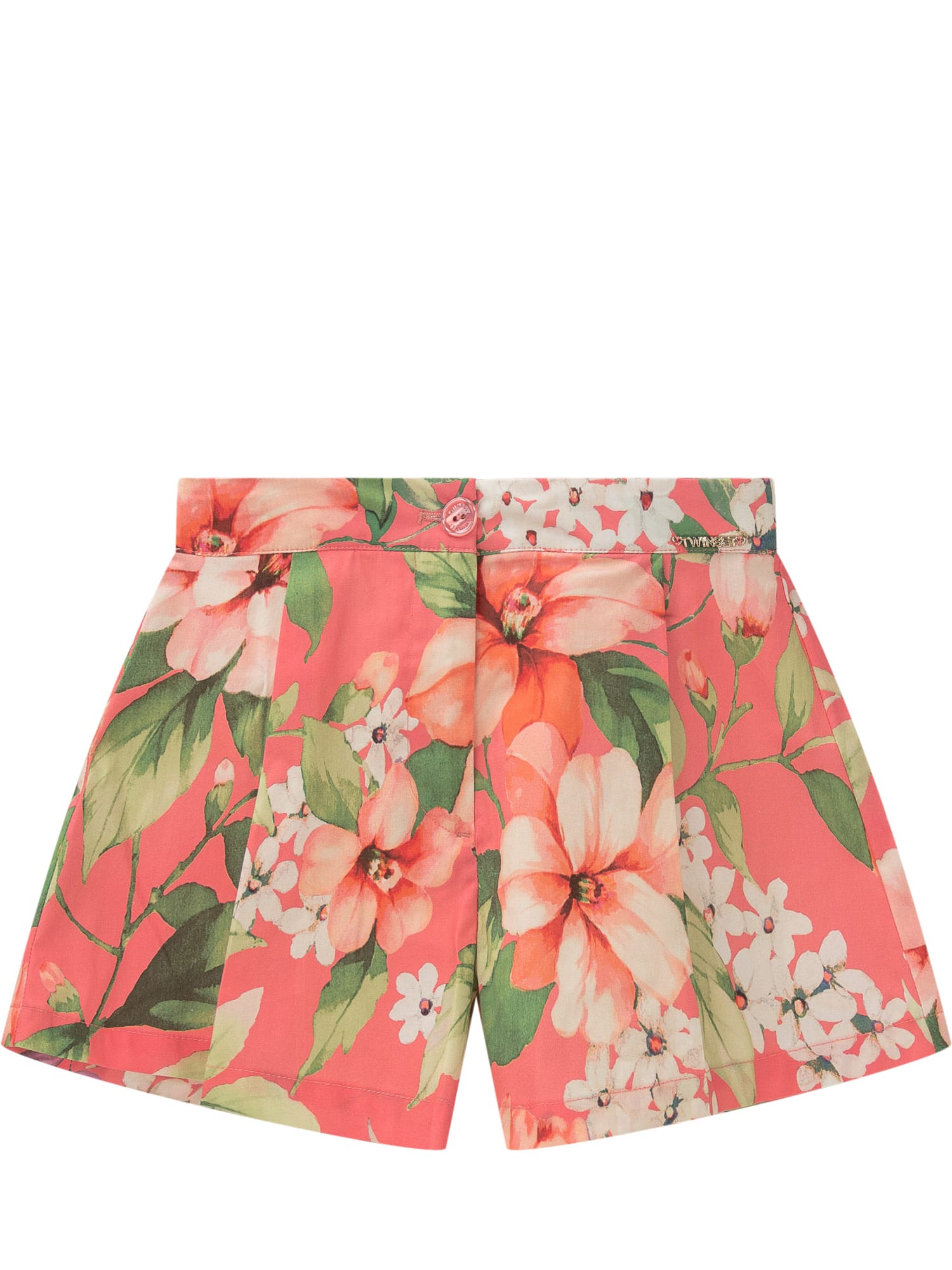 Twinset Floral-print High-waisted Shorts In St.spring Geranio
