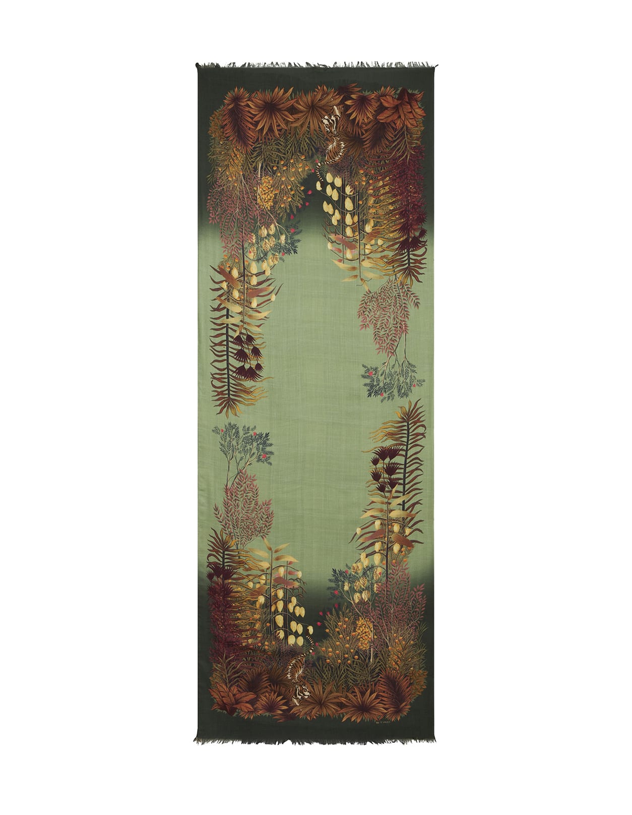 Shop Etro Green Printed Wool And Cashmere Scarf