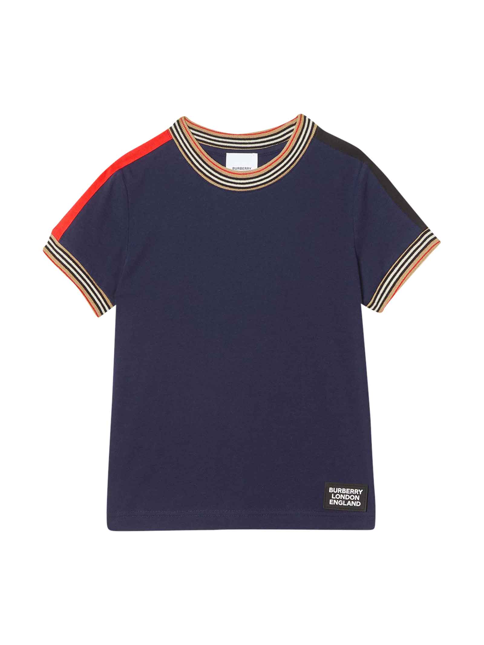 Burberry Kids' Blue T-shirt With Check Details