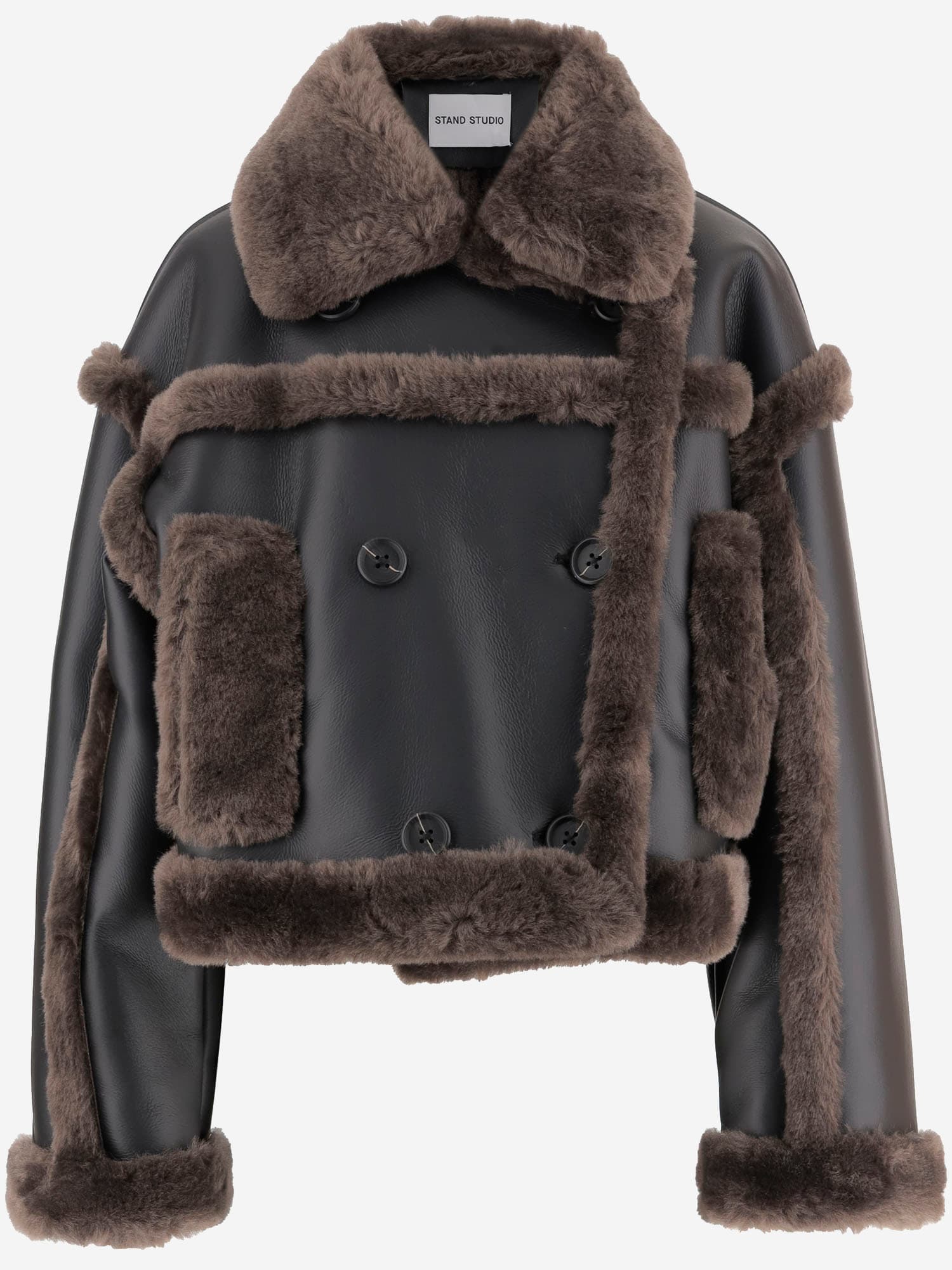 Stand Studio Kristy Synthetic Leather Jacket With Fur Details In Black