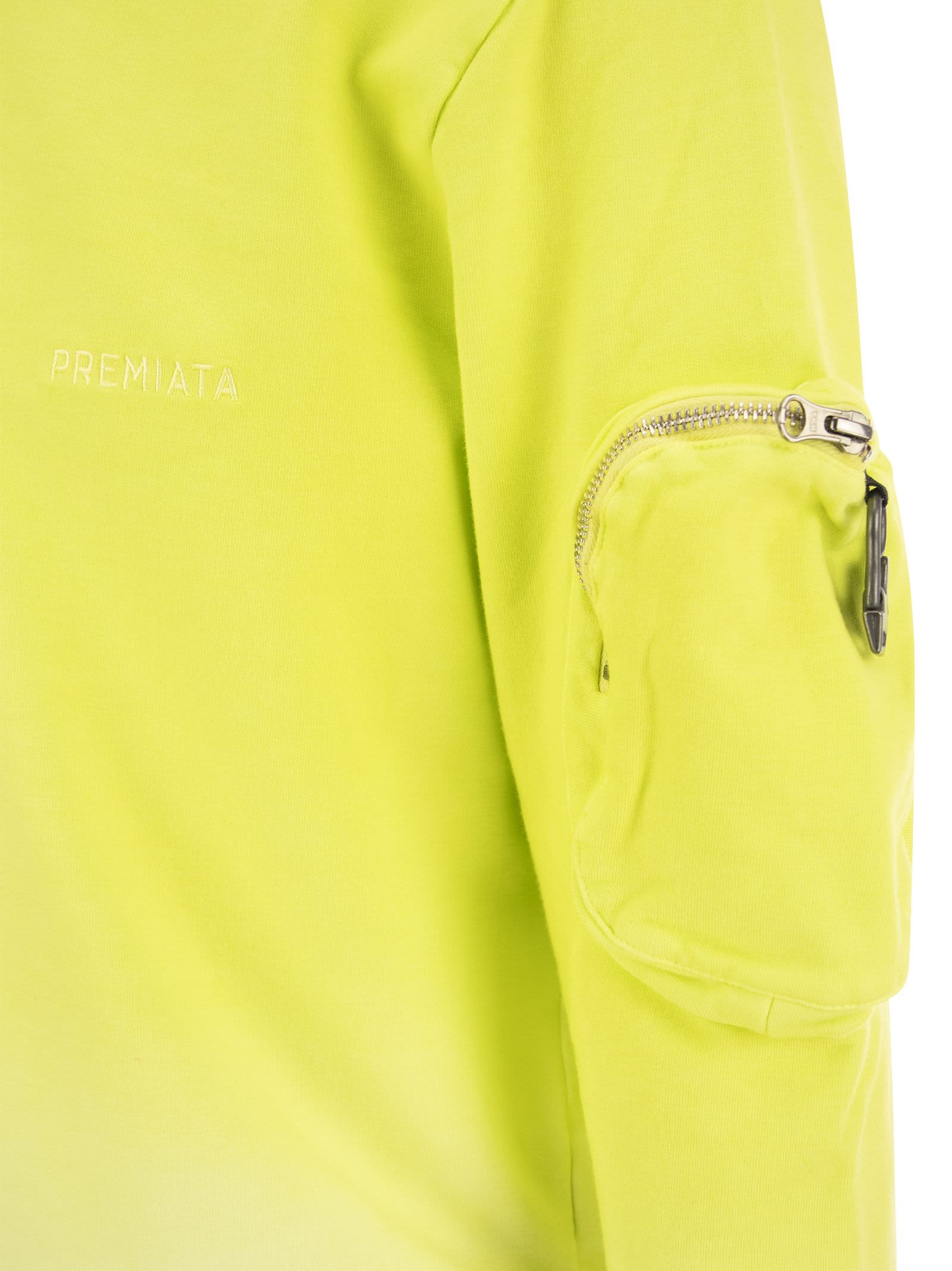 Shop Premiata Crew-neck Sweatshirt With Logo In Fluo Yellow