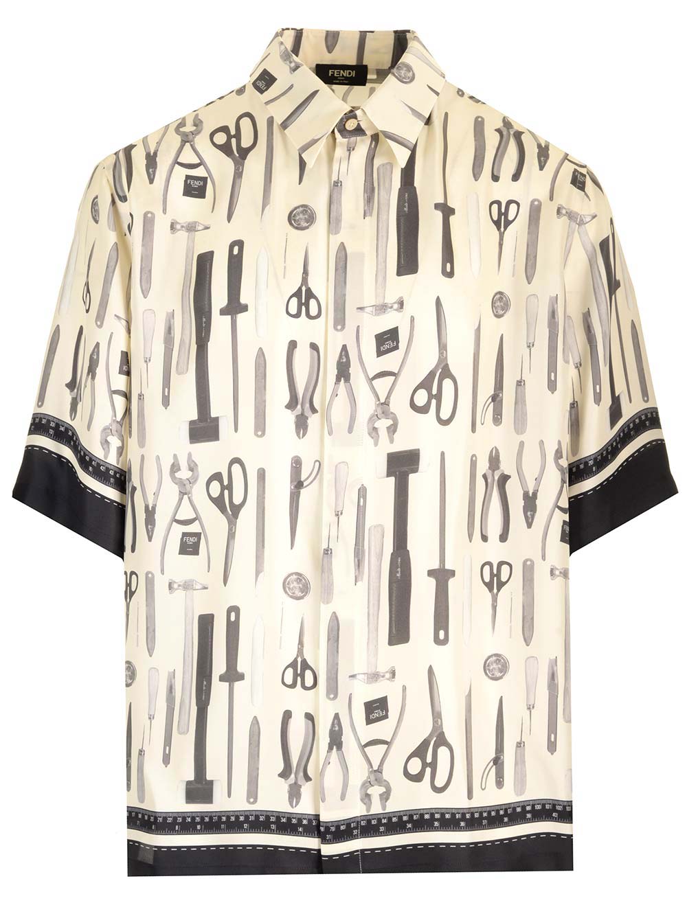 Shop Fendi Silk Bowling Shirt With Print In Mtg Sambuco