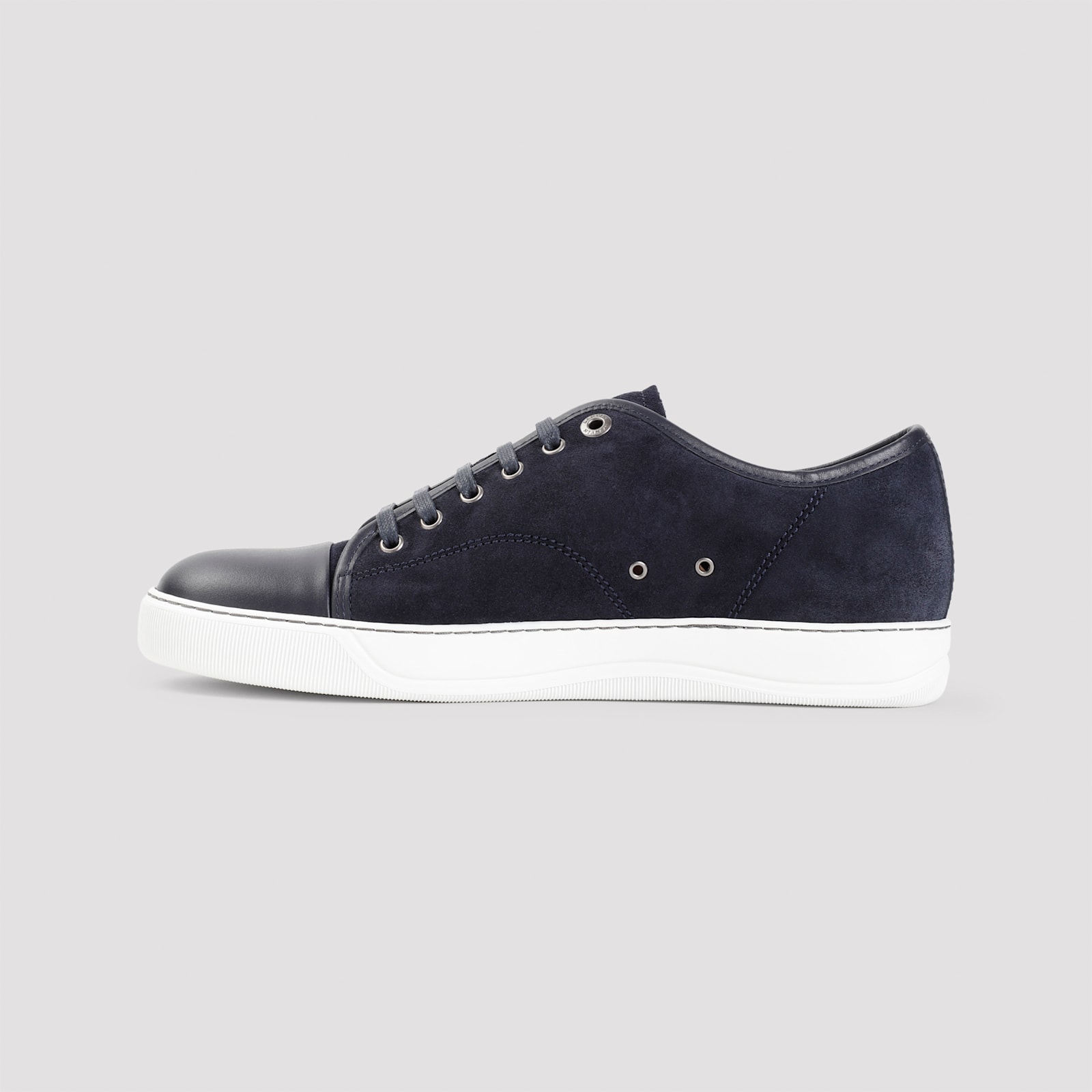 Shop Lanvin Suede And Nappa Captoe Low To Sneakers In Navy Blue