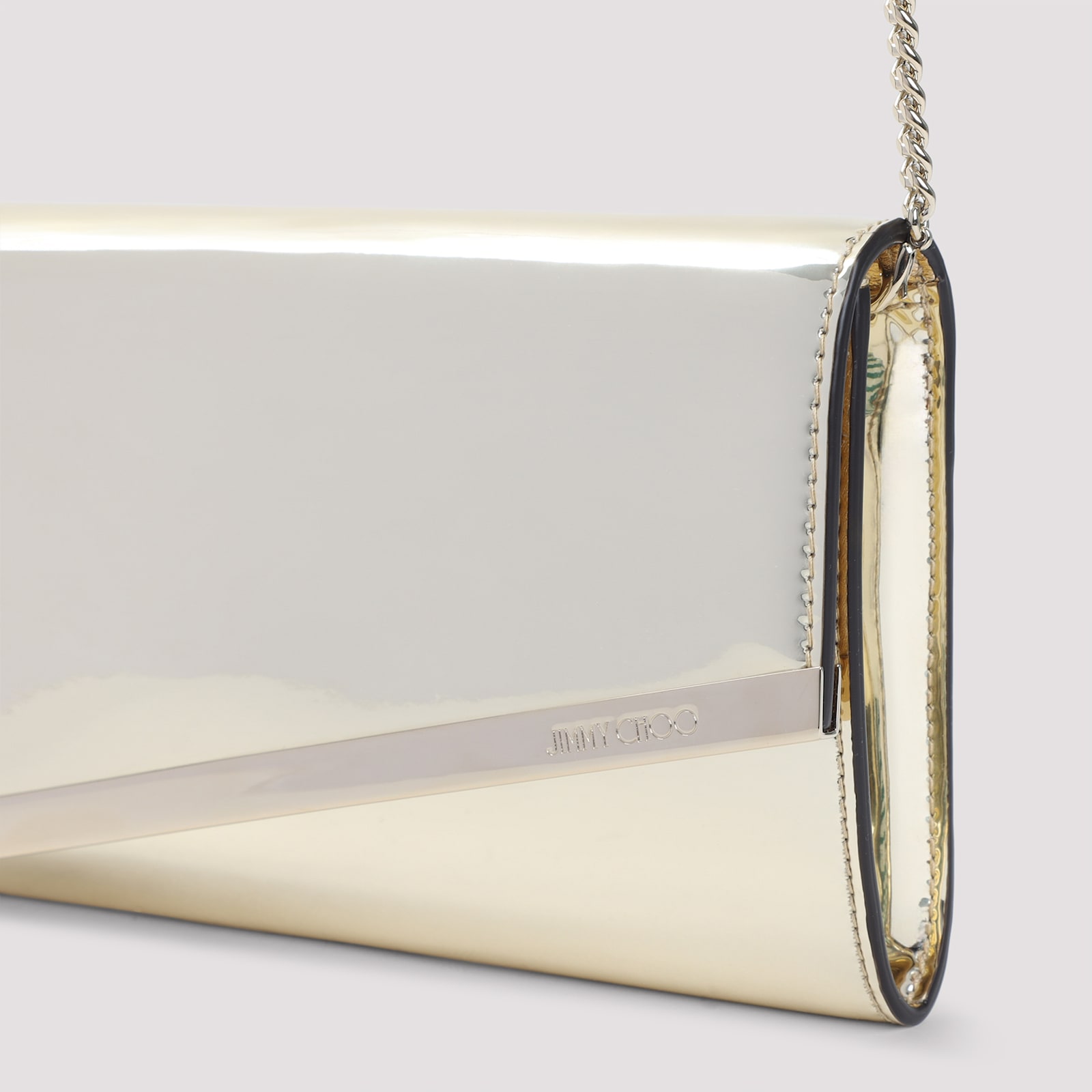 Jimmy Choo Emmie Mirror Leather Clutch Bag In Gold