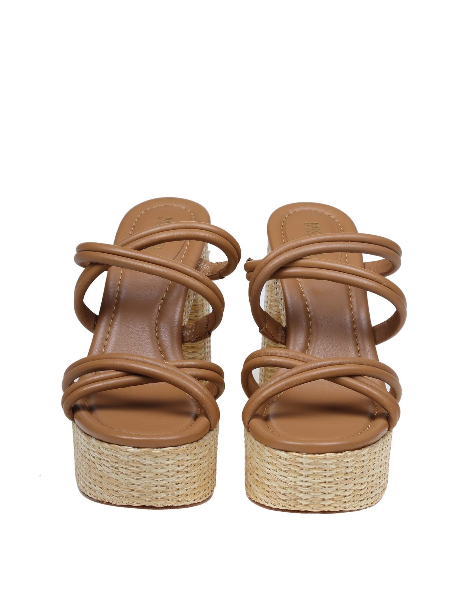 Shop Michael Kors Corrine Platform Sandal In Leather Color Leather In Pale Penaut