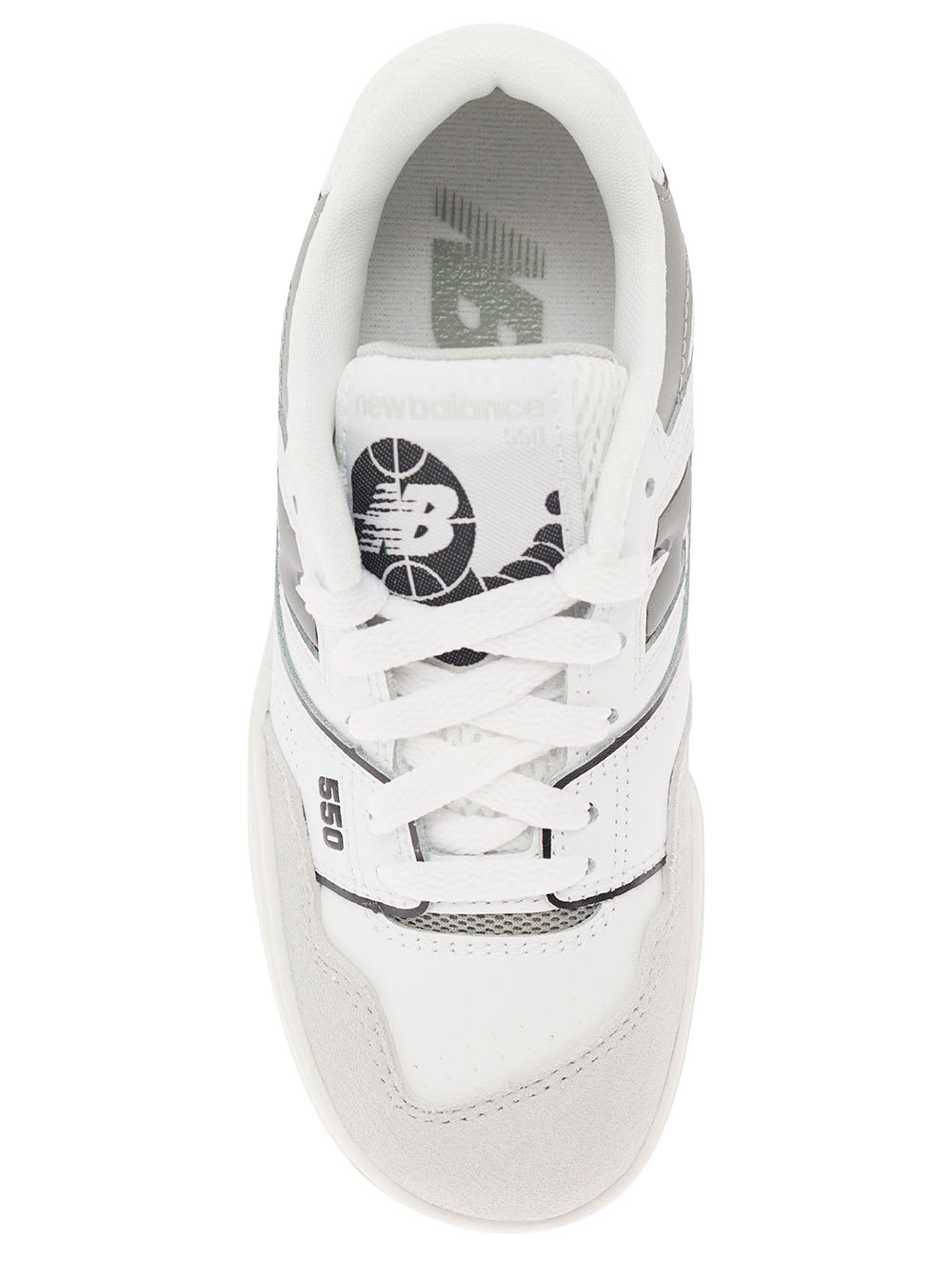 Shop New Balance 550 White And Grey Sneakers With Side Logo And Suede Inserts In Leather Boy