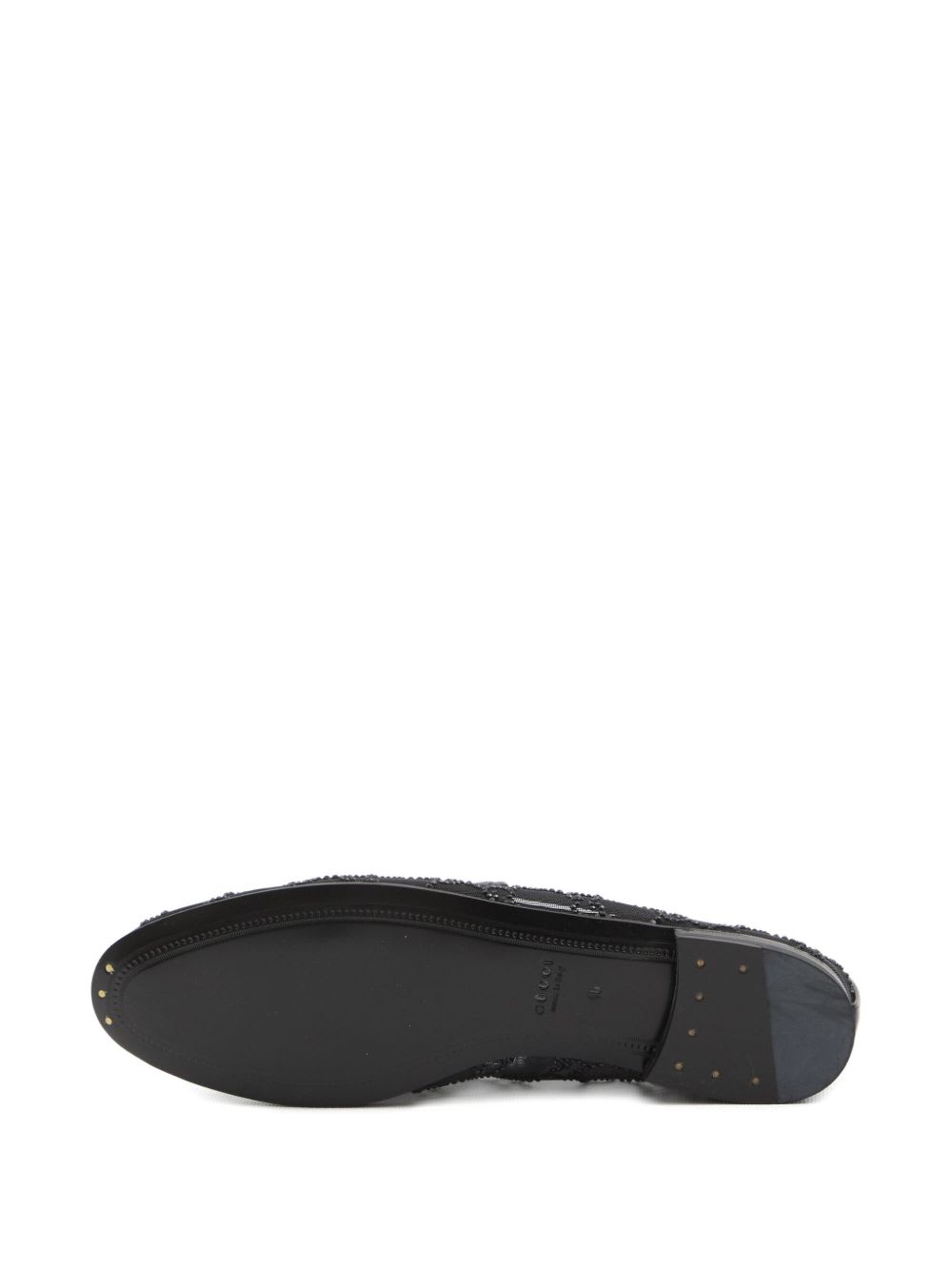 Gucci Almond Toe Mesh Loafers Embellished With Crystals In Black
