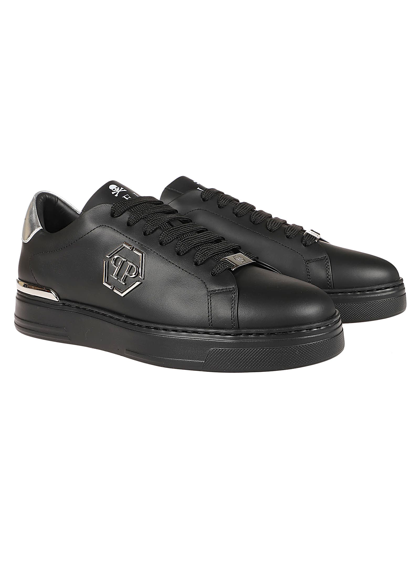 Shop Philipp Plein Hexagon Low Top Sneakers In Black/black