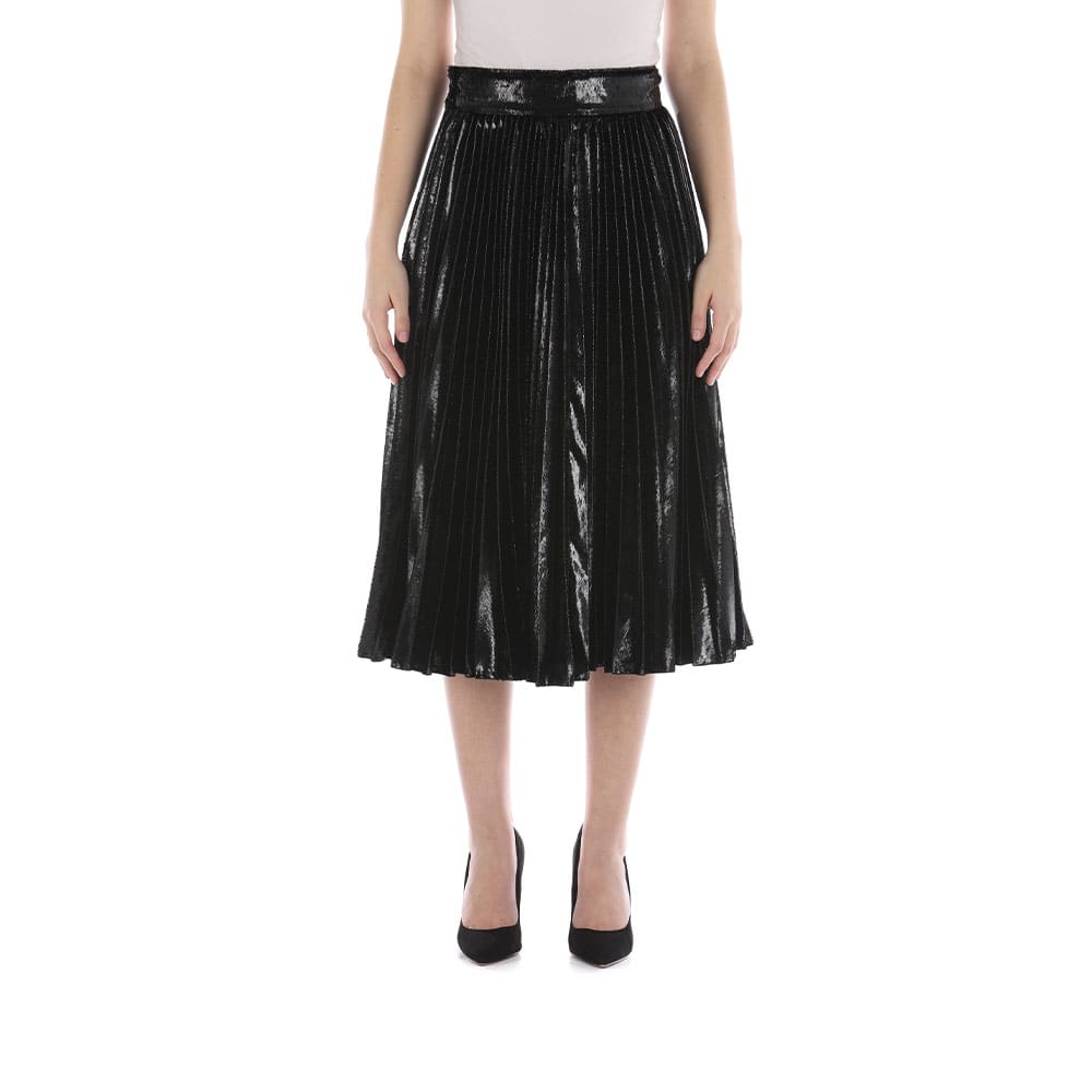 Dolce & Gabbana Pleated Midi Skirt In Flowing Lamé Velvet