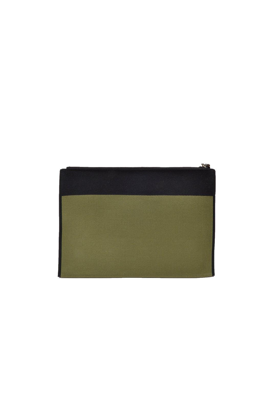 Shop Marni Logo Embroidered Zip Clutch Bag In Green