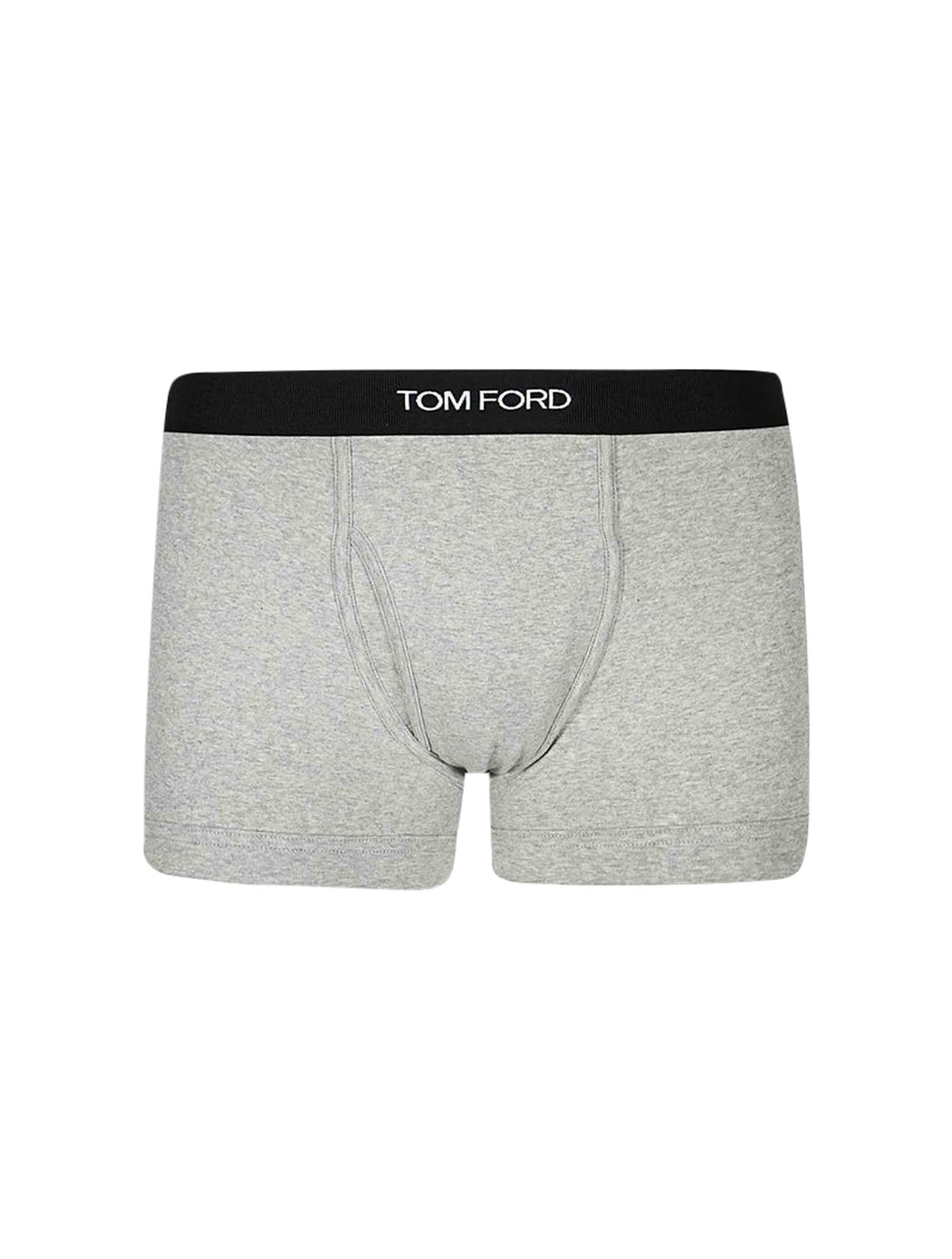 Tom Ford Logo Stretch-cotton Boxer Briefs In Black Grey
