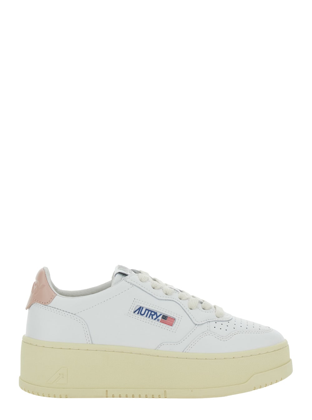 White Low Top Sneakers With Oversized Platform In Leather Woman