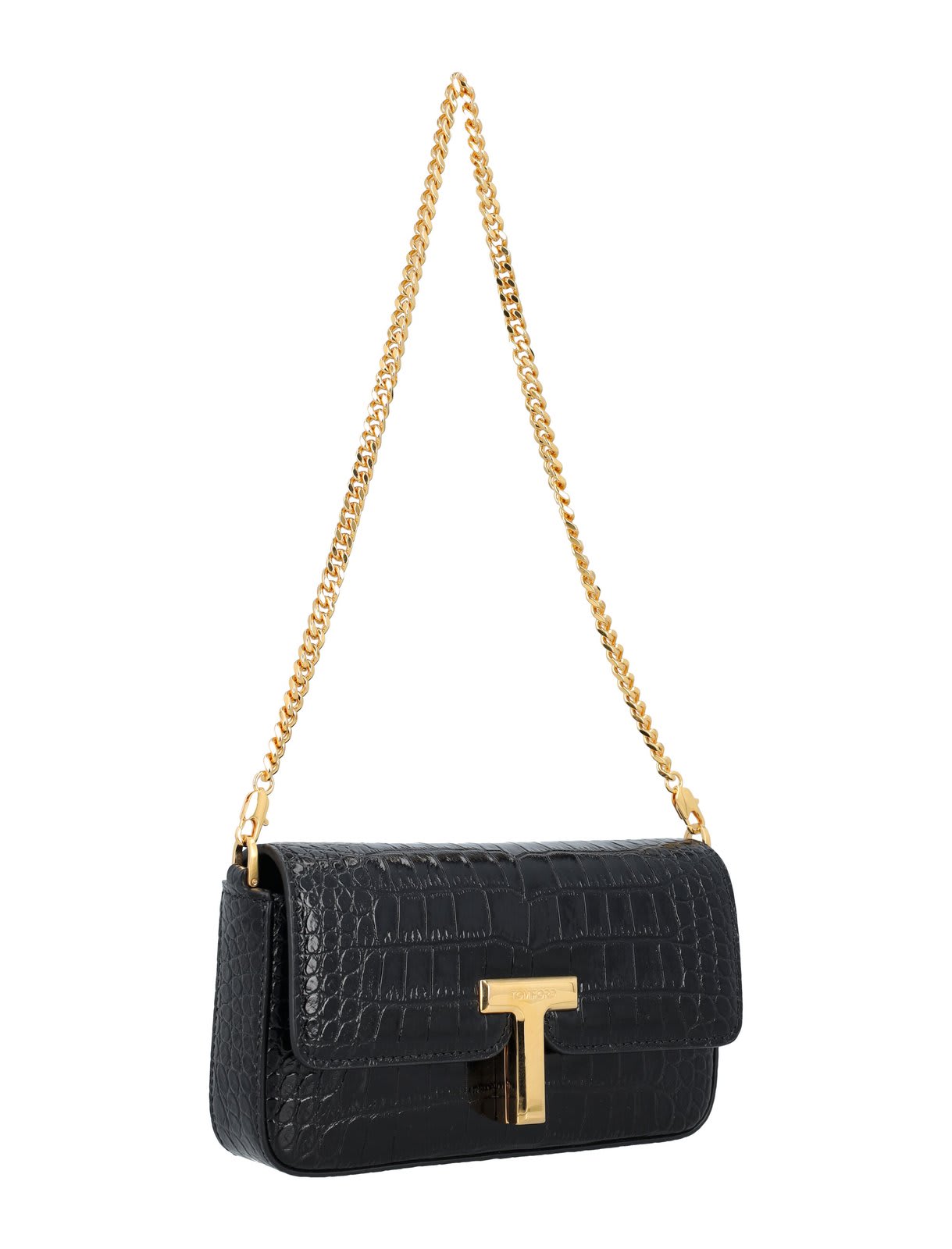 Shop Tom Ford Shiny Stamped Embossed Wallis Mini Bag In Black