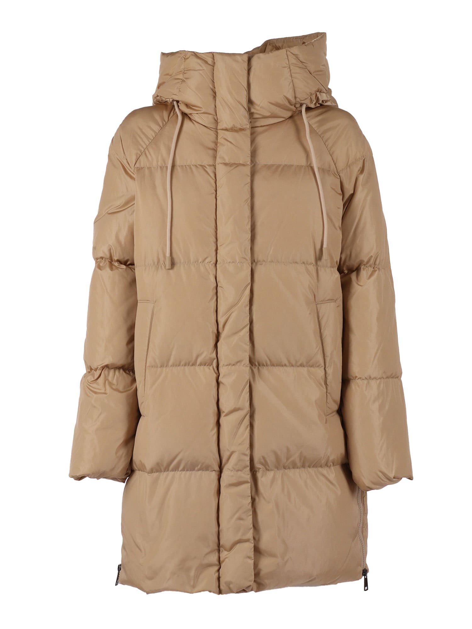 Weekend Max Mara Quilted Hooded Coat Drawstring Detail In Neutral