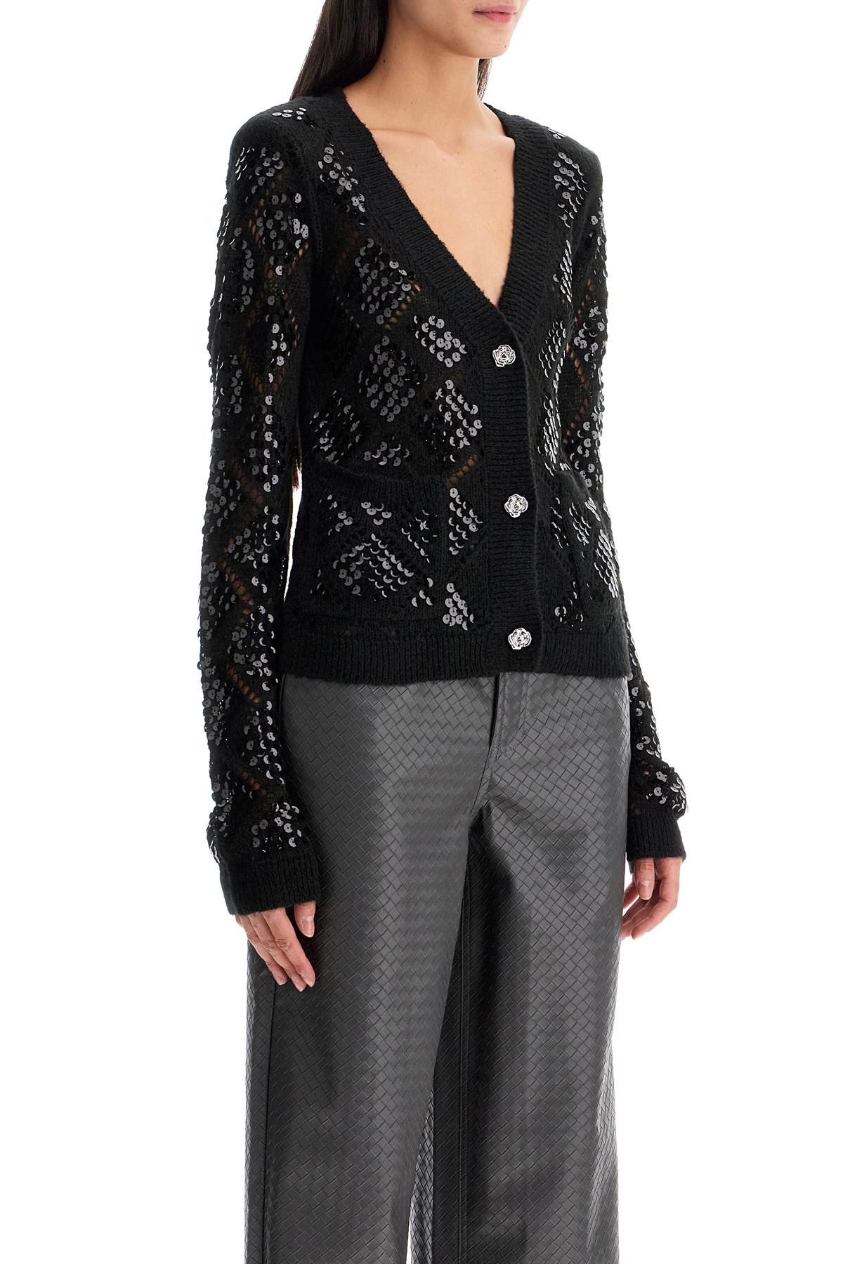 Shop Rotate Birger Christensen Perforated Cardigan With In Black (black)