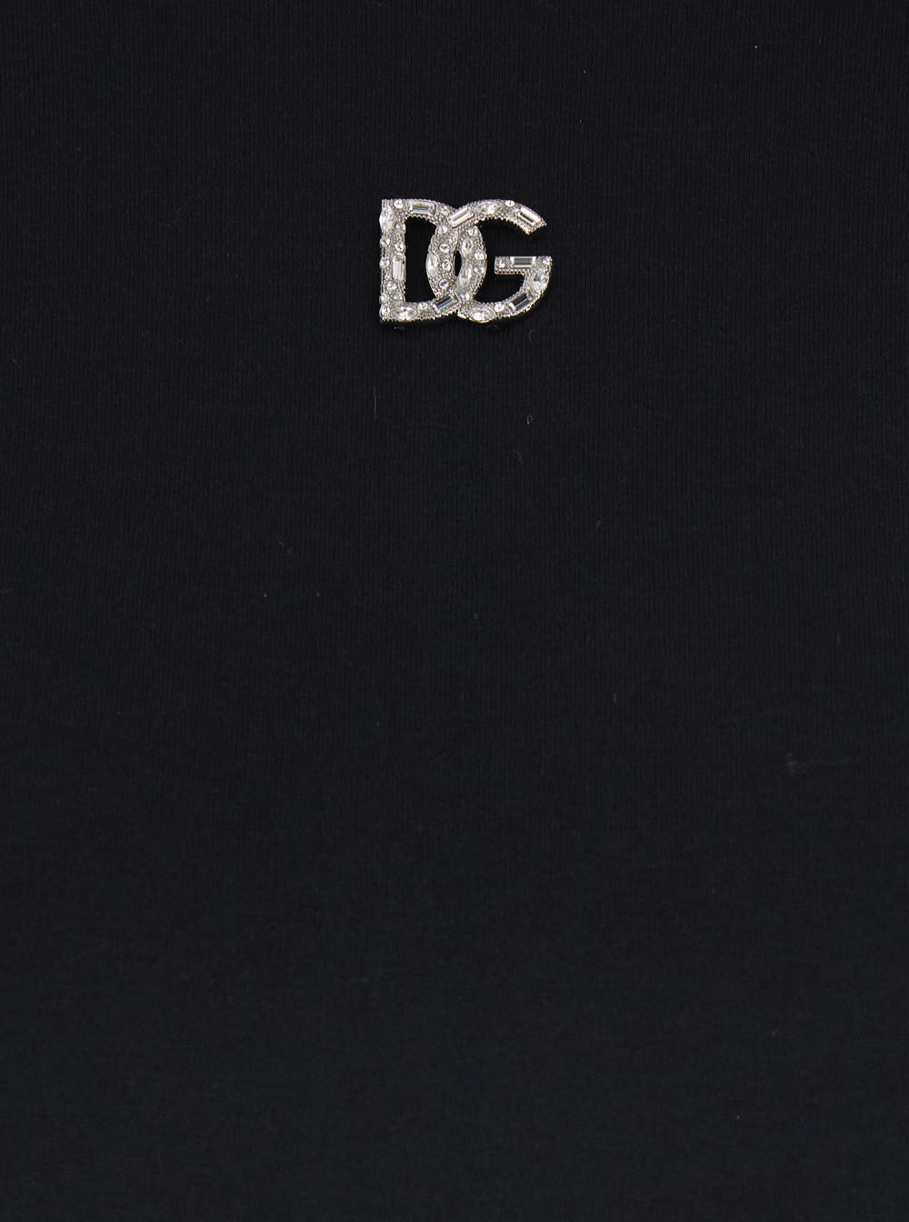 Dolce & Gabbana Black T-shirt With Logo Decorated With Crystals On The Front In Cotton Woman In Blue