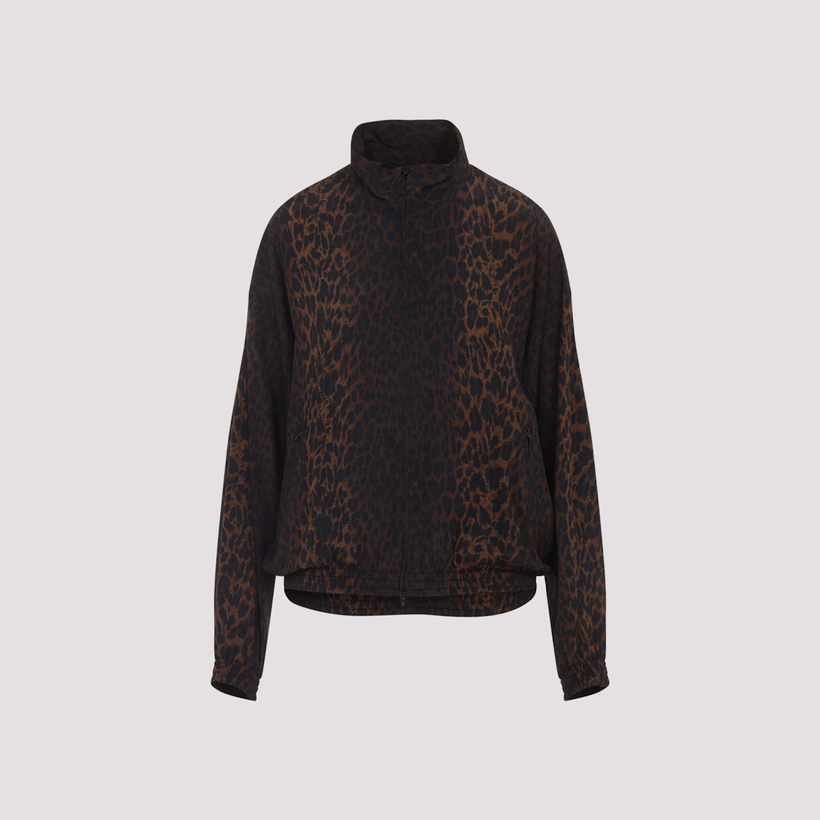 Balenciaga Crepe De Chine Full-zip Jacket With Leopard Print In Brown
