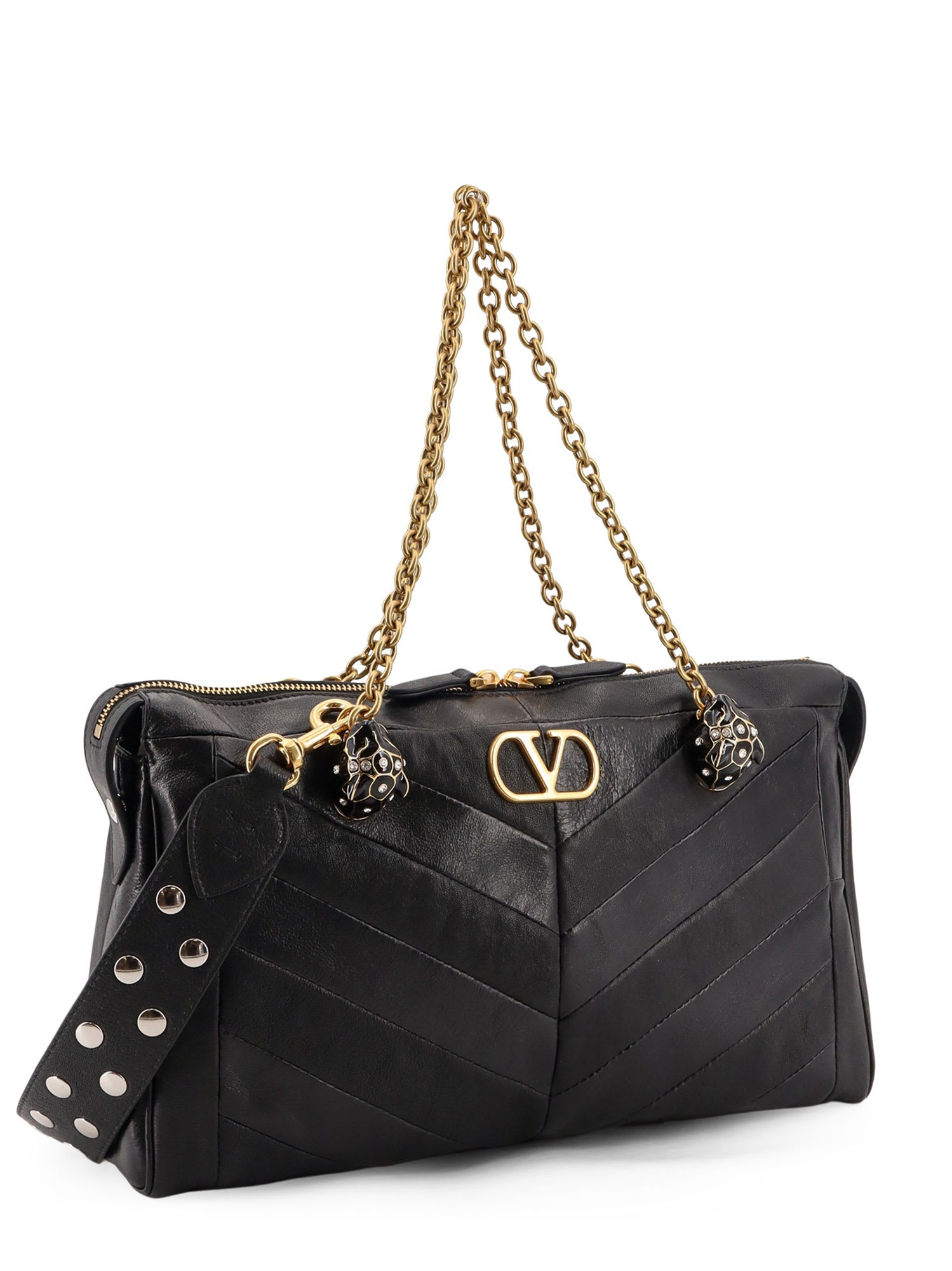 Valentino Panthea Leather Crossbody Bag With Metal Vlogo Signature In Black