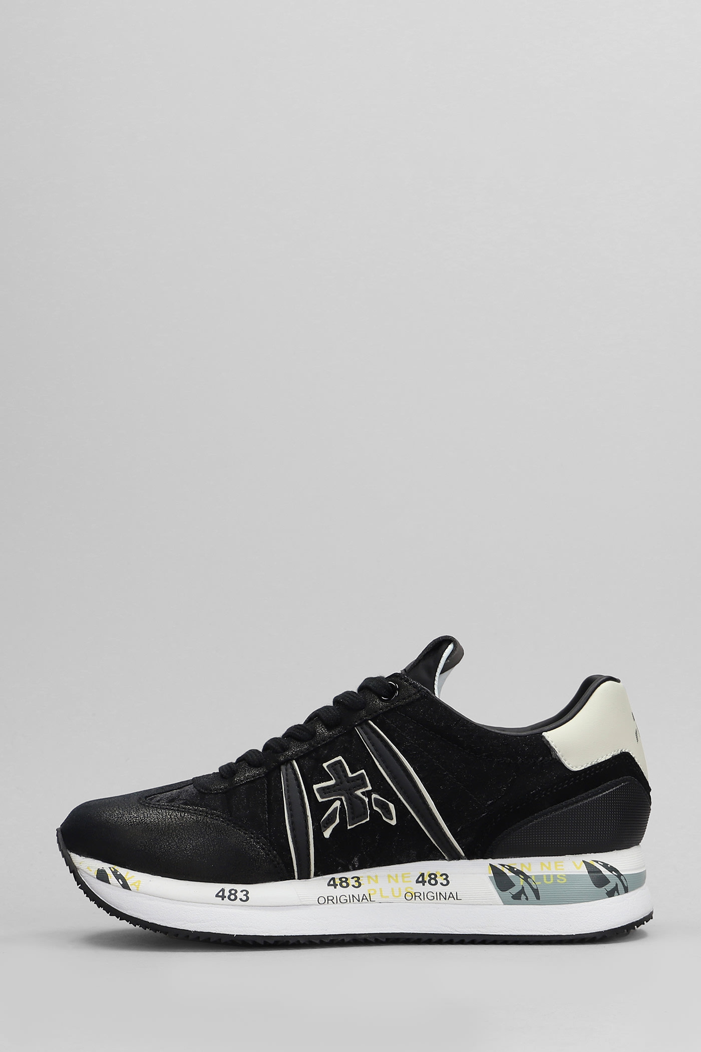 Shop Premiata Conny Sneakers In Black Leather And Fabric