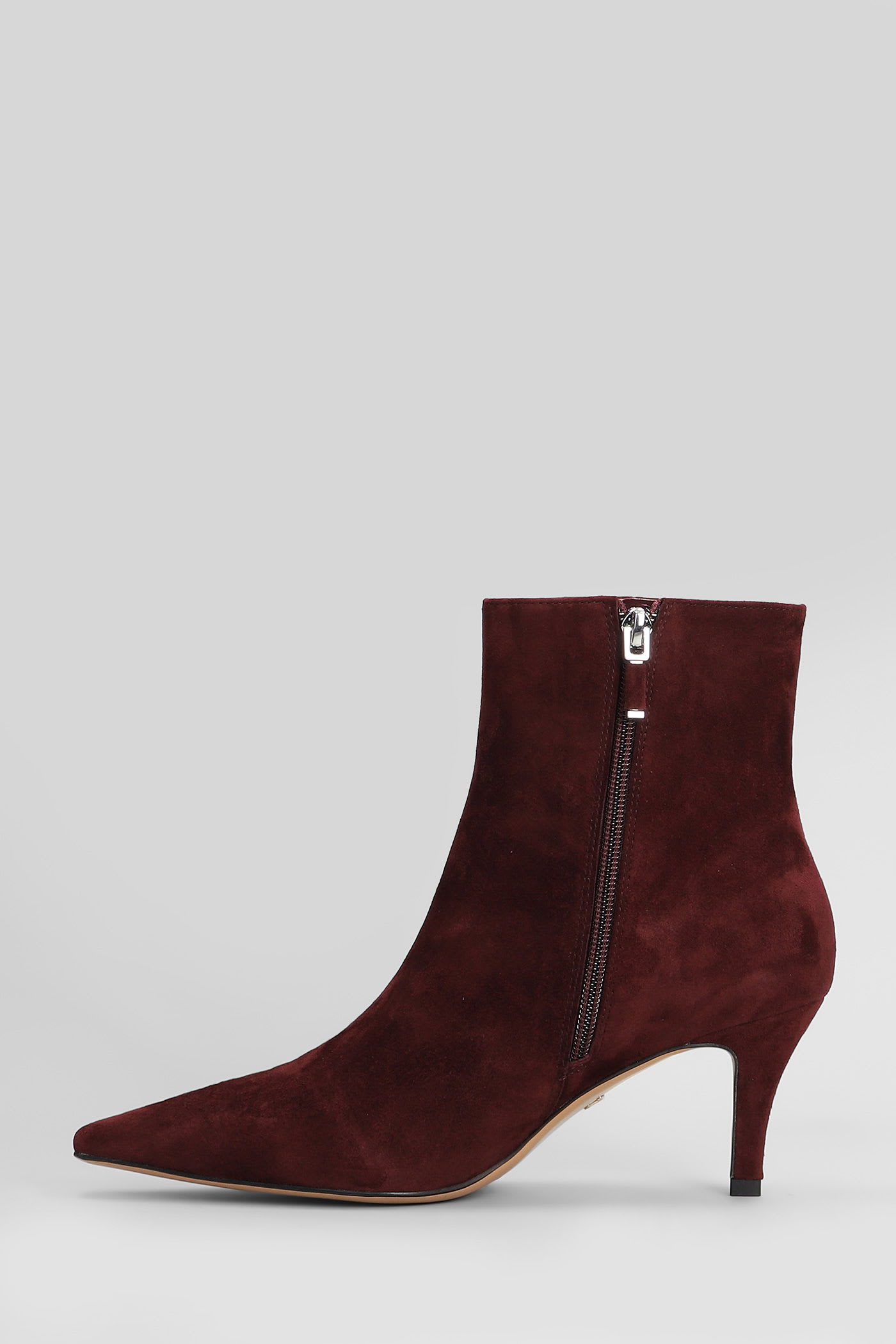 Lola Cruz High Heels Ankle Boots In Bordeaux Suede In Burgundy