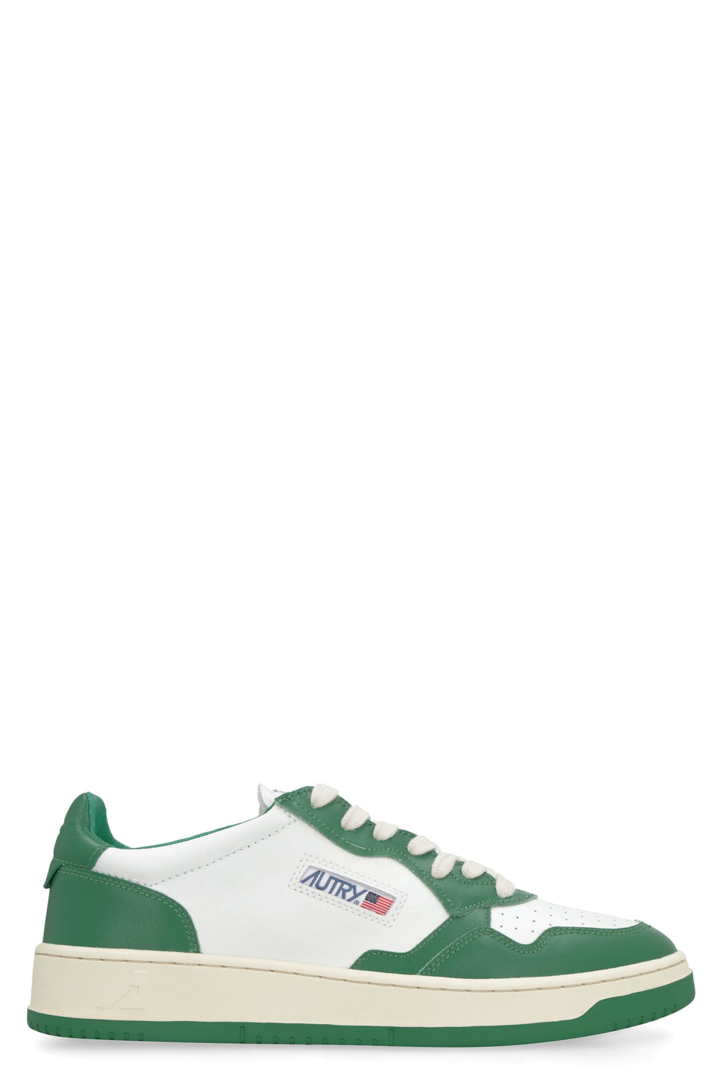 Shop Autry Medalist Leather Low-top Sneakers In White/green