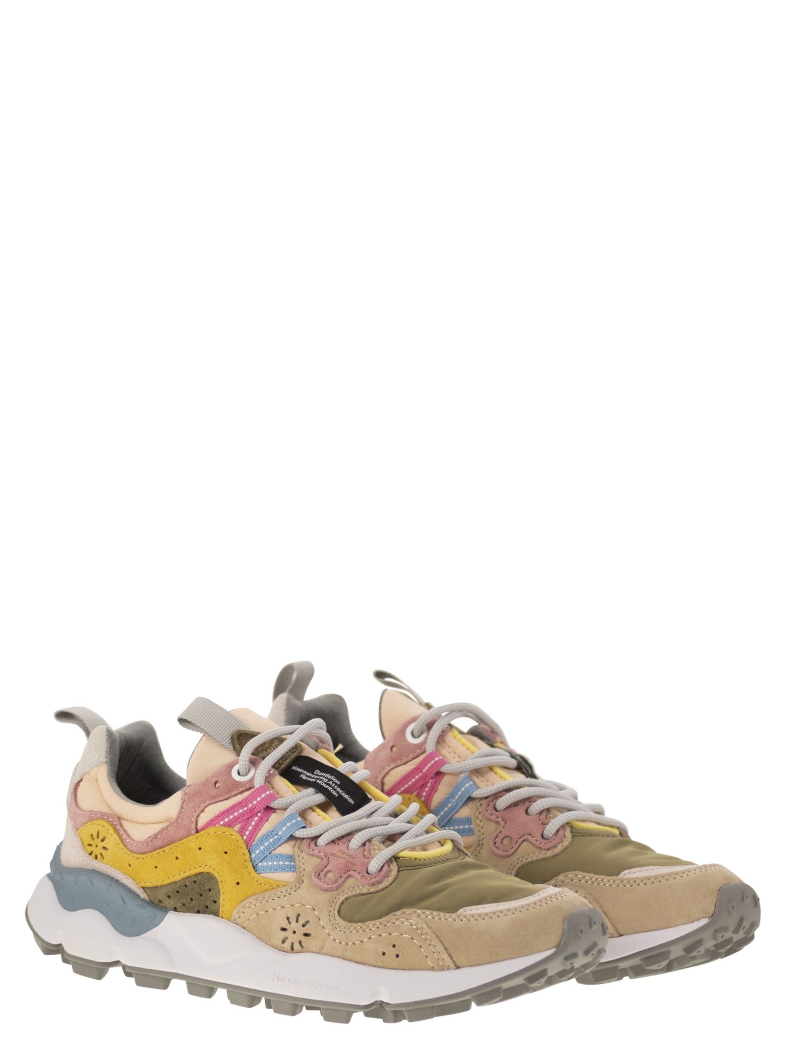 Flower Mountain Yamano 3 Suede And Nylon Dark Rose And Chestnut Sneakers In Pink/brown