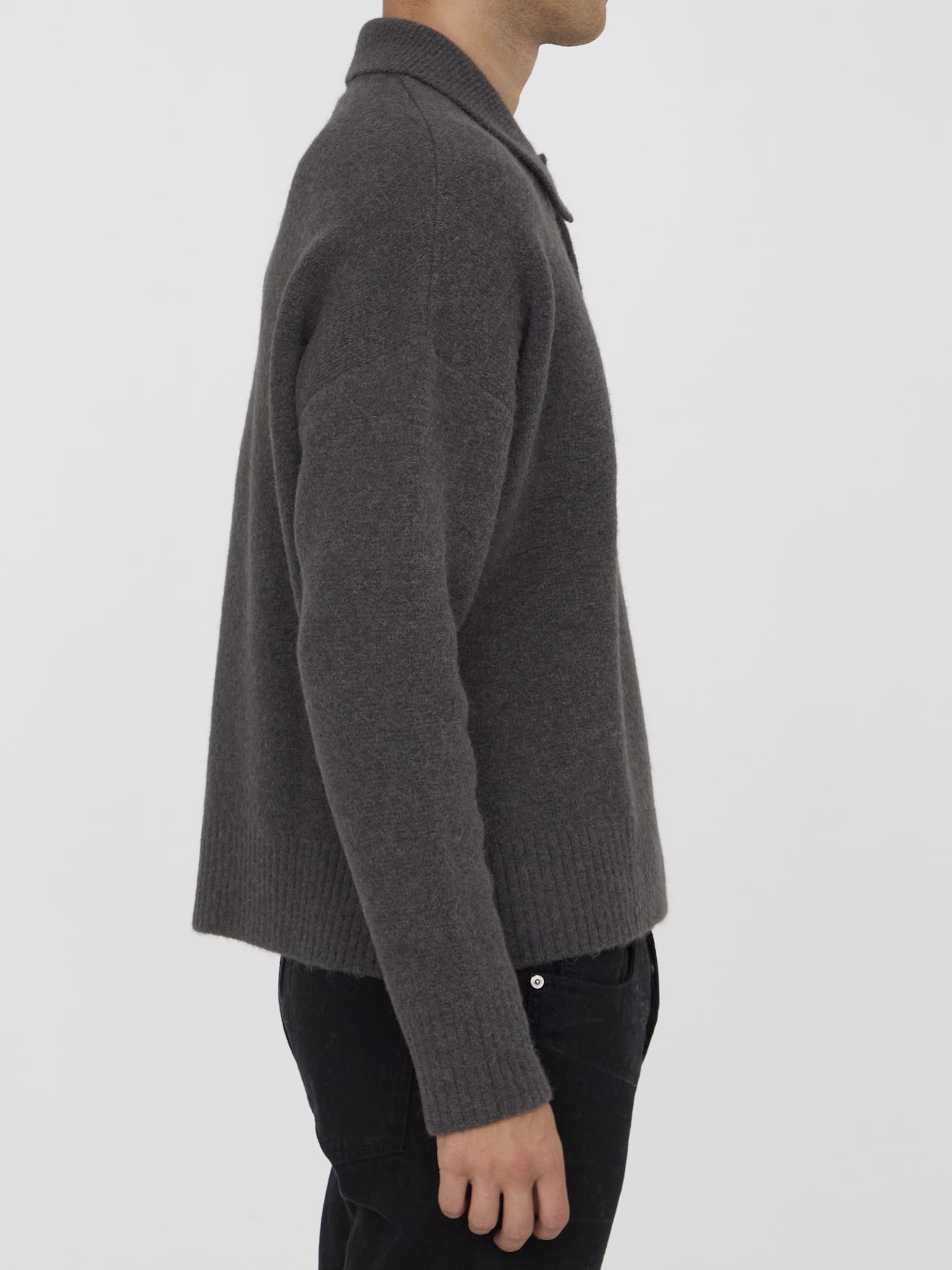 Shop Ami Alexandre Mattiussi Ami De Coeur Polo Sweater In Grey