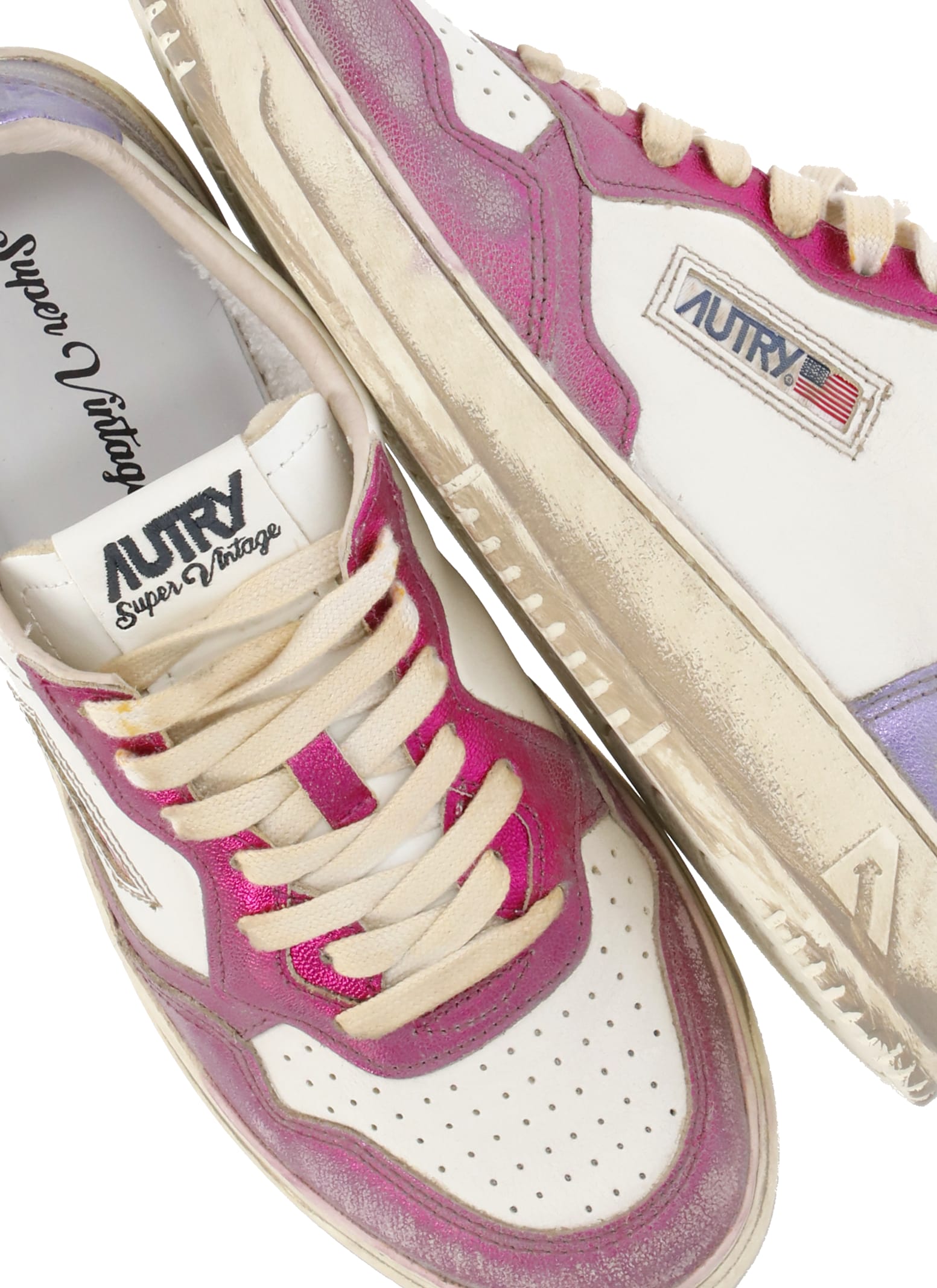 Autry Low-top Leather Sneakers With Vintage Effect In Purple