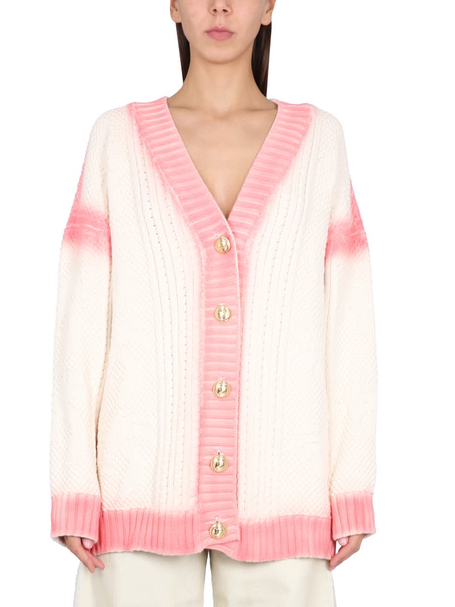Palm Angels White And Pink Cardigan With Print In White