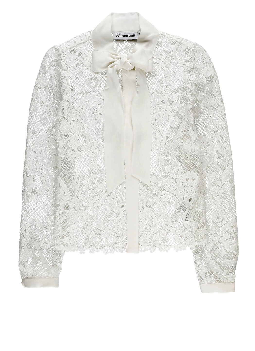 Self-portrait Pussy-bow Lace Shirt In White