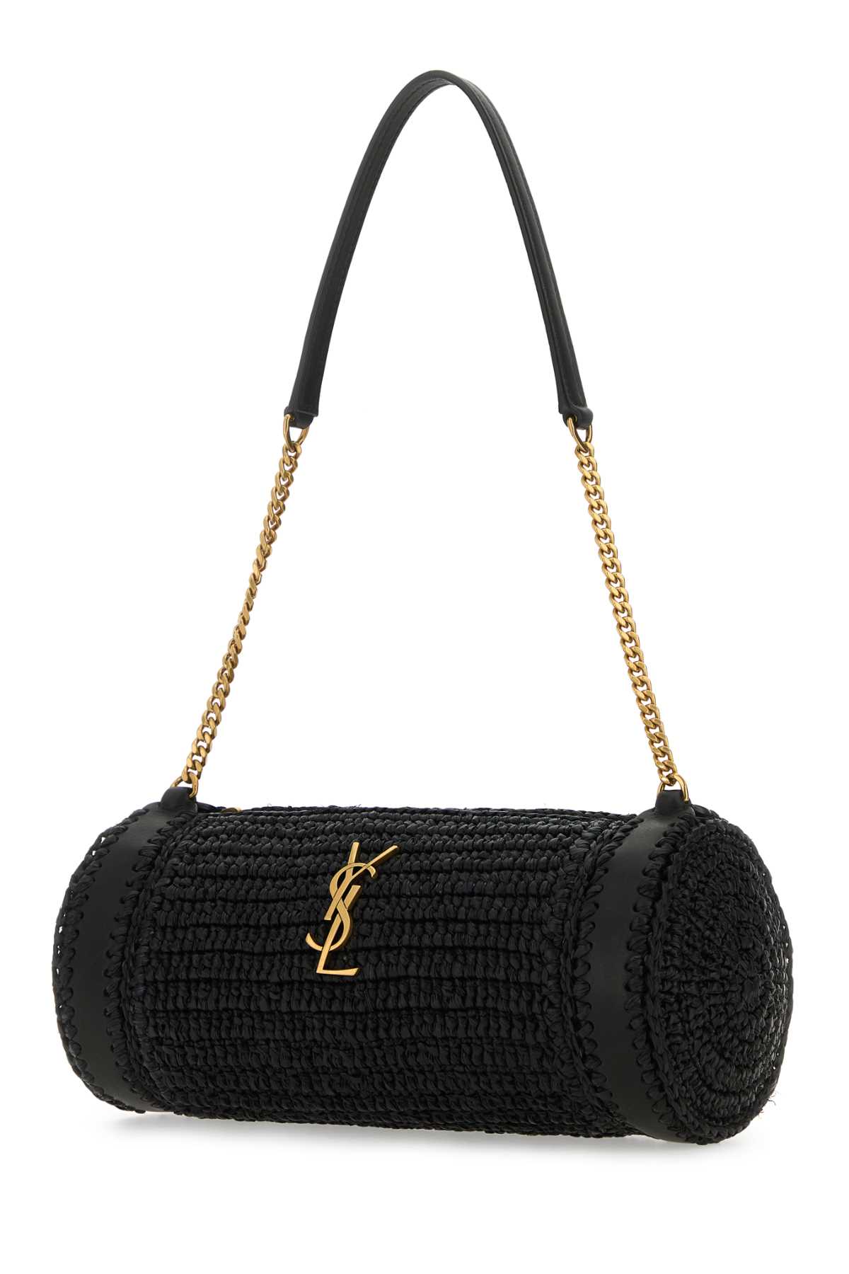 Saint Laurent Women Black Raffia And Leather Cassandre Shoulder Bag In Black