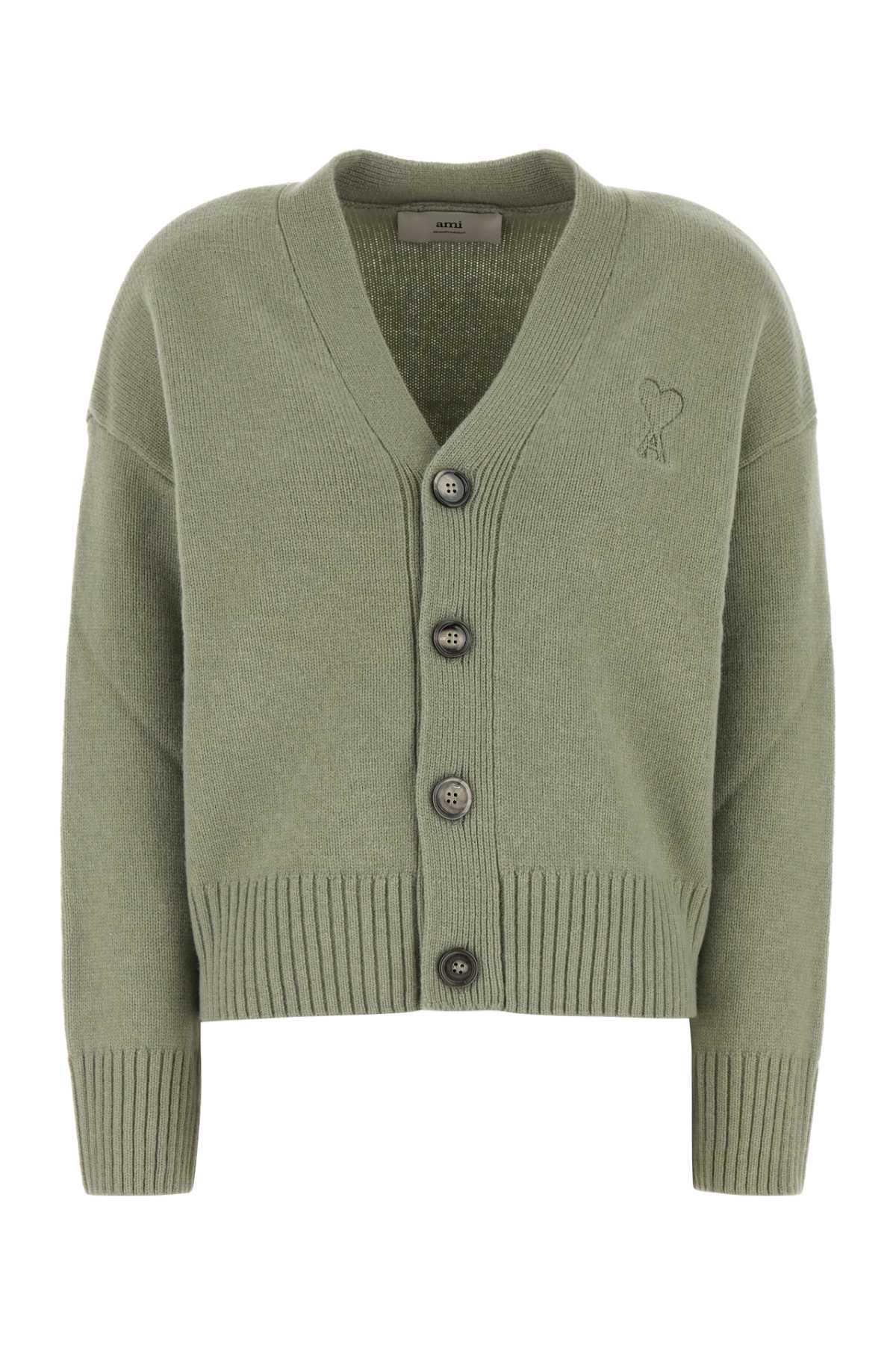 Shop Ami Alexandre Mattiussi Sage Green Wool Blend Cardigan In Greenaqua